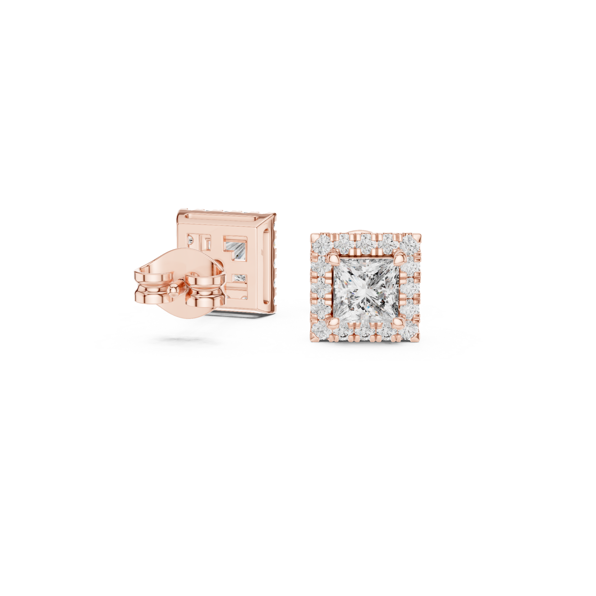 Princess-Cut Diamond Halo Stud Earrings