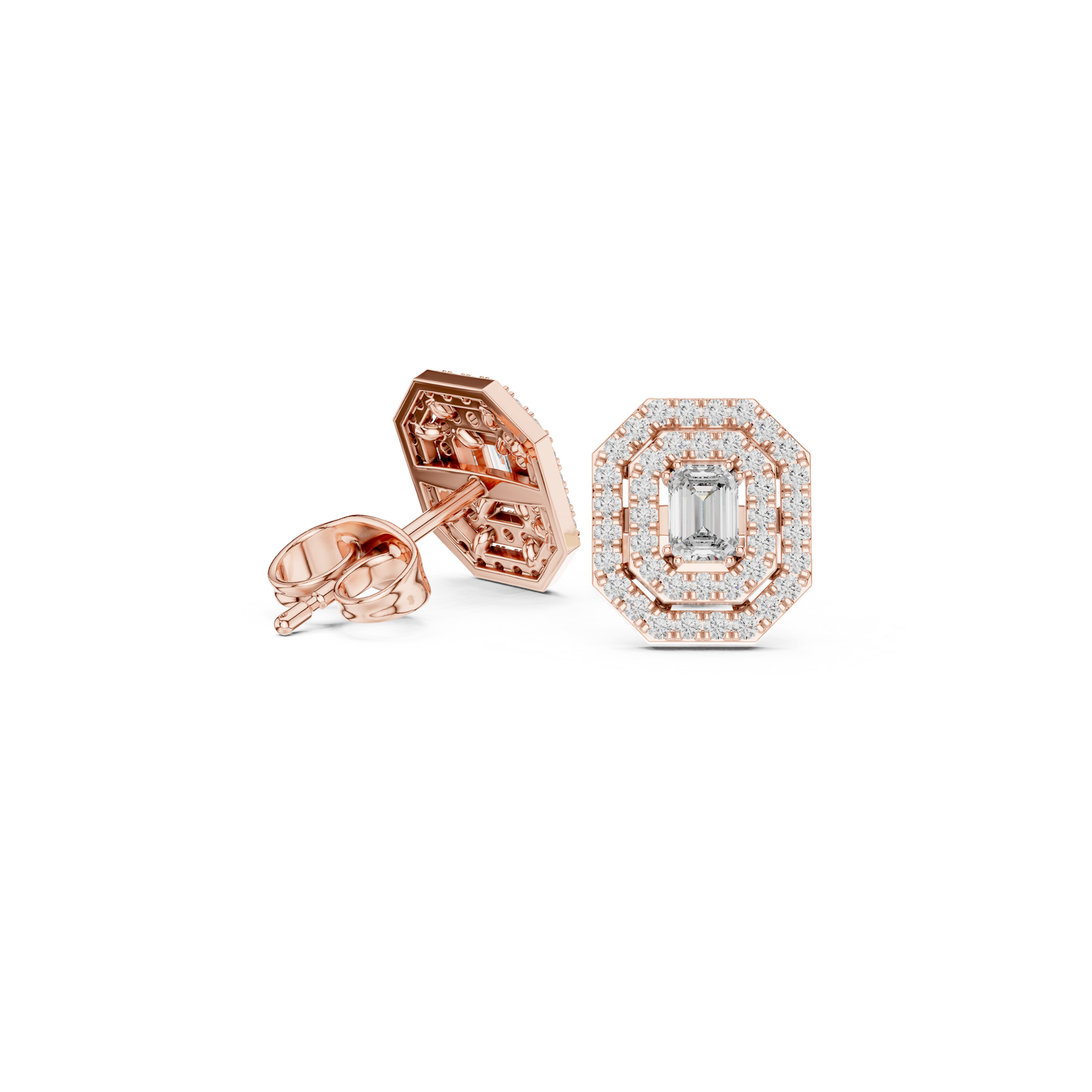 Vintage Emerald-Cut Diamond Stud Earrings