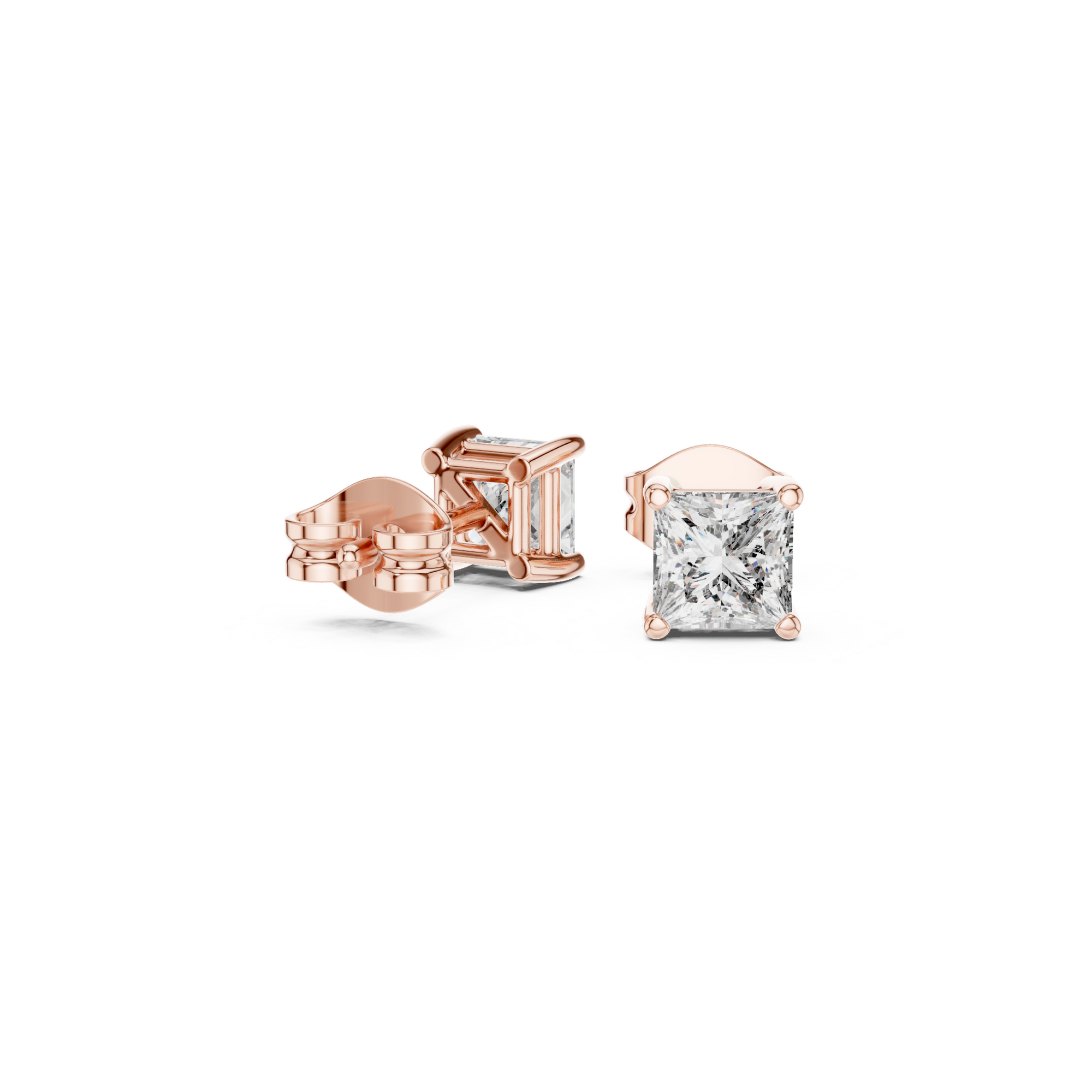 Classic Princess-Cut Diamond Solitaire Stud Earrings