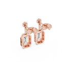 Emerald-Cut Diamond Halo Drop Earrings