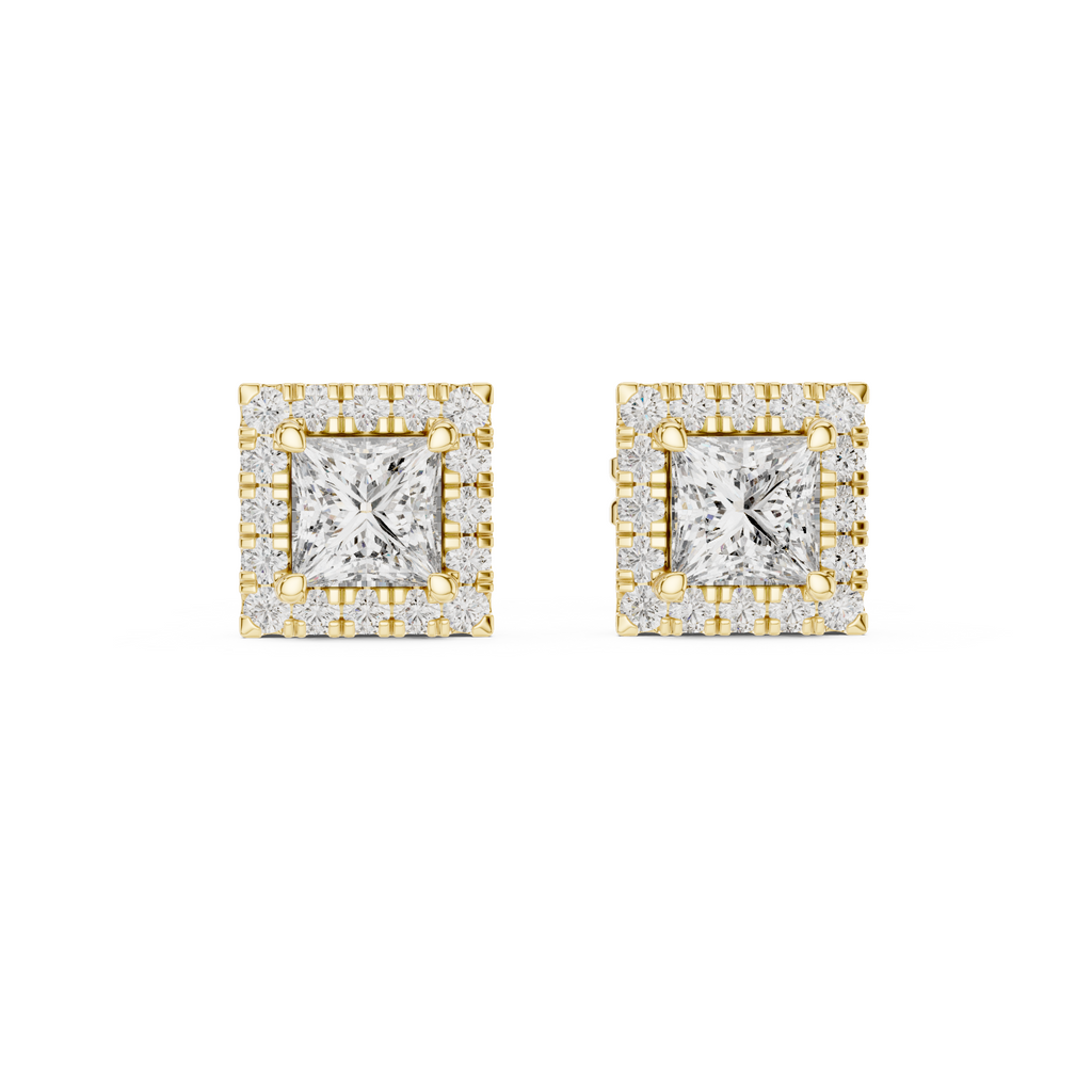 Princess-Cut Diamond Halo Stud Earrings