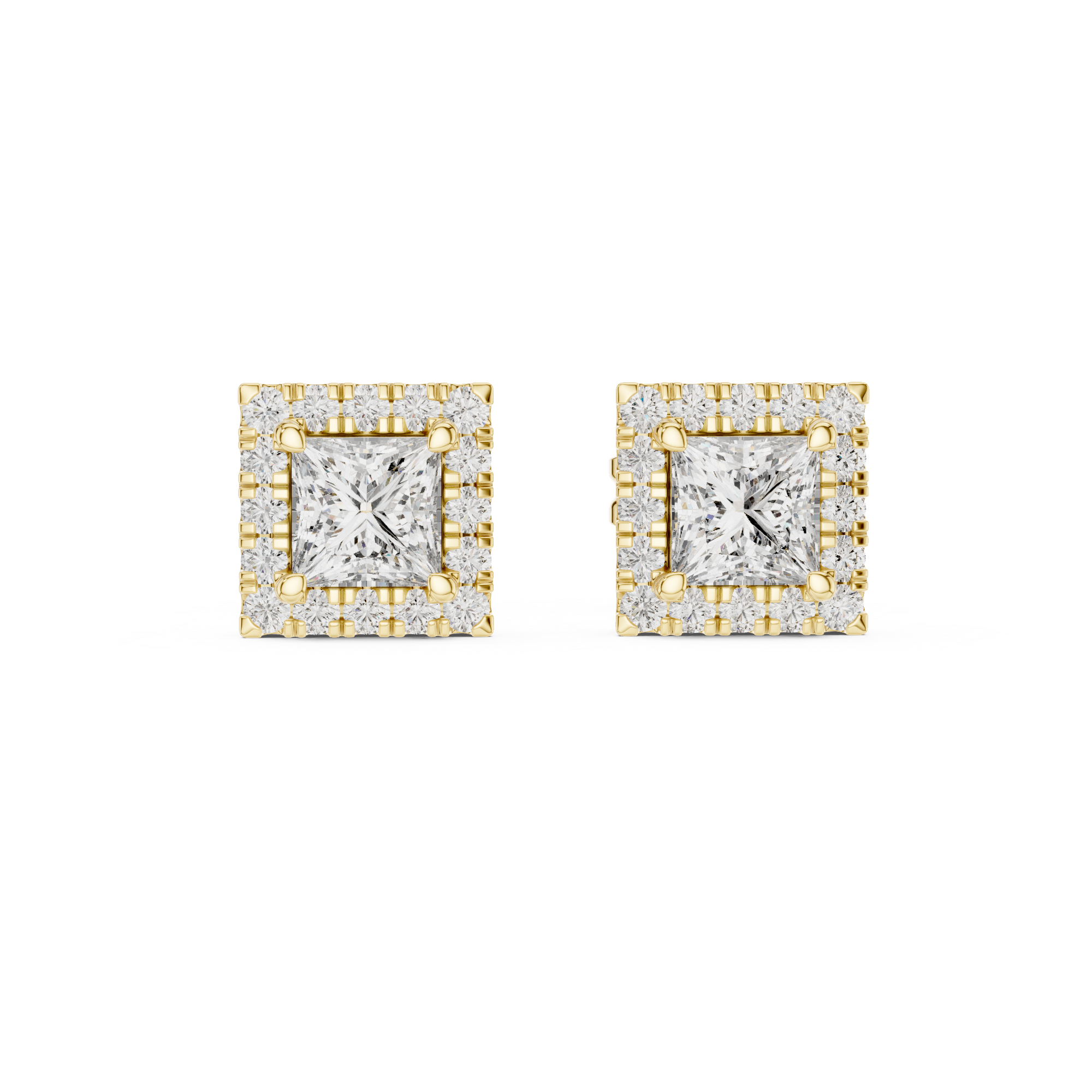 Princess-Cut Diamond Halo Stud Earrings