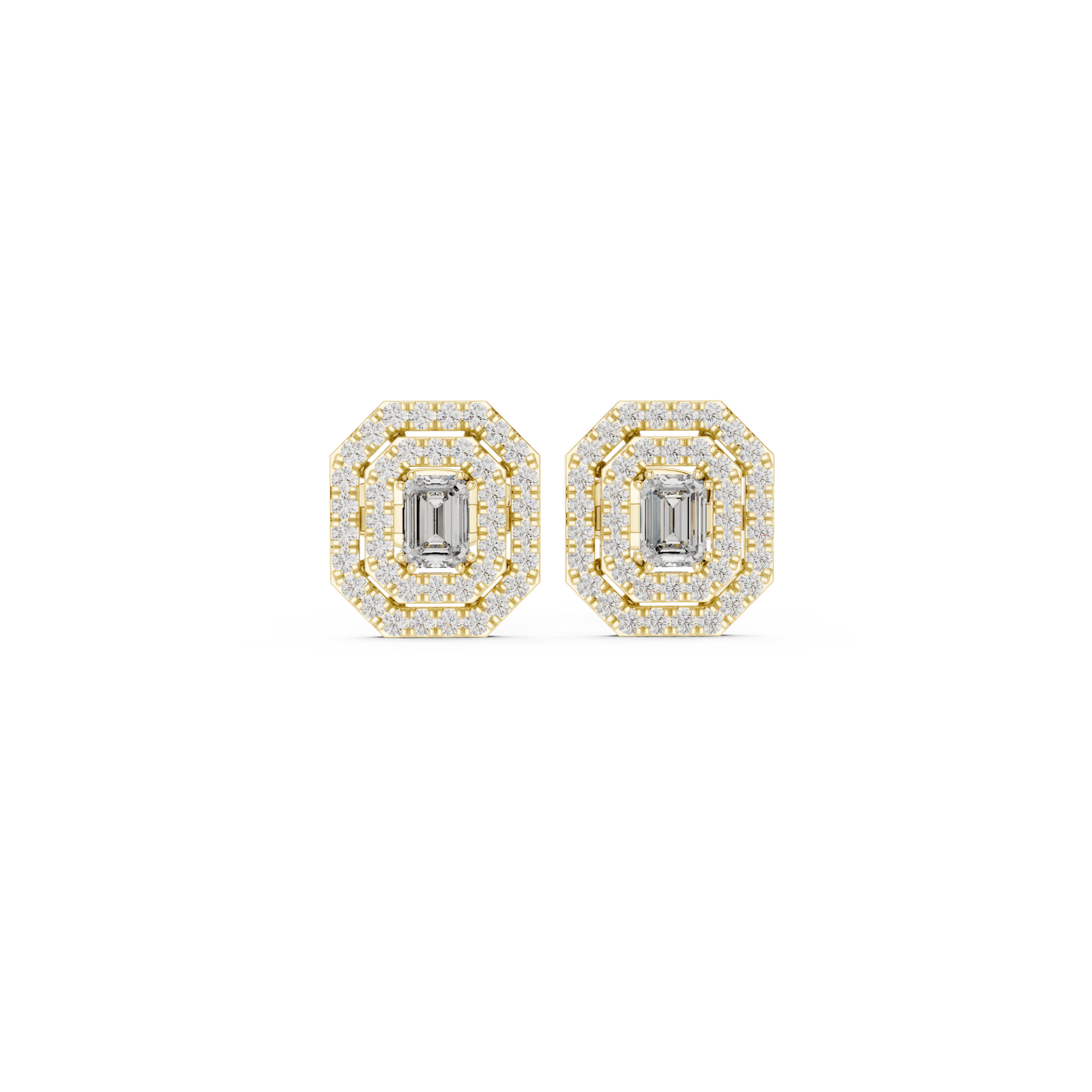 Vintage Emerald-Cut Diamond Stud Earrings