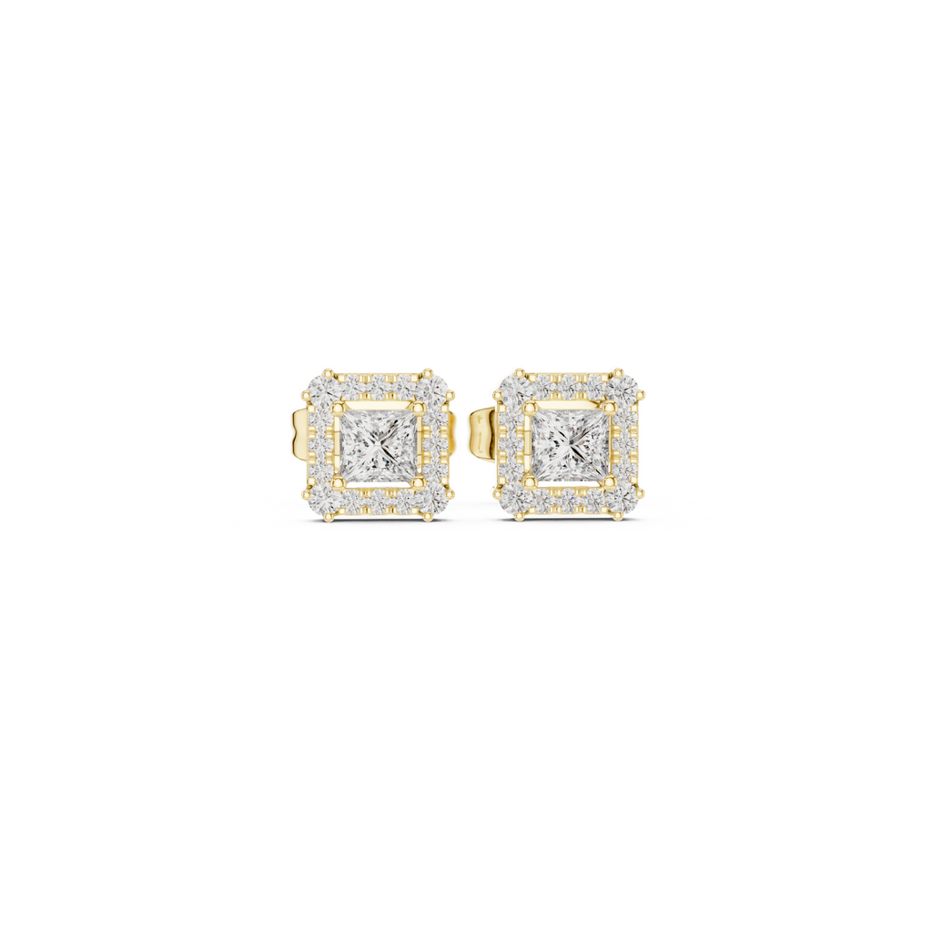 Double Halo Princess Diamond Stud Earrings