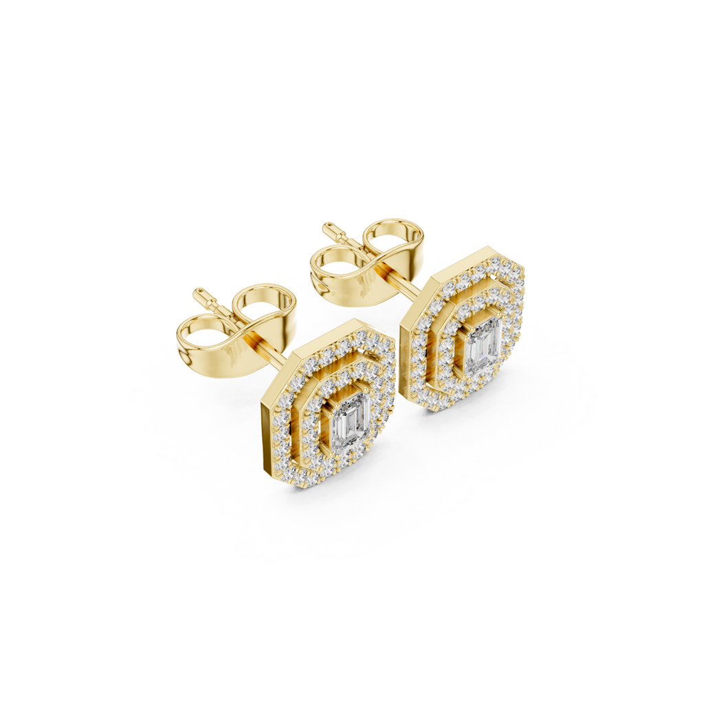 Vintage Emerald-Cut Diamond Stud Earrings