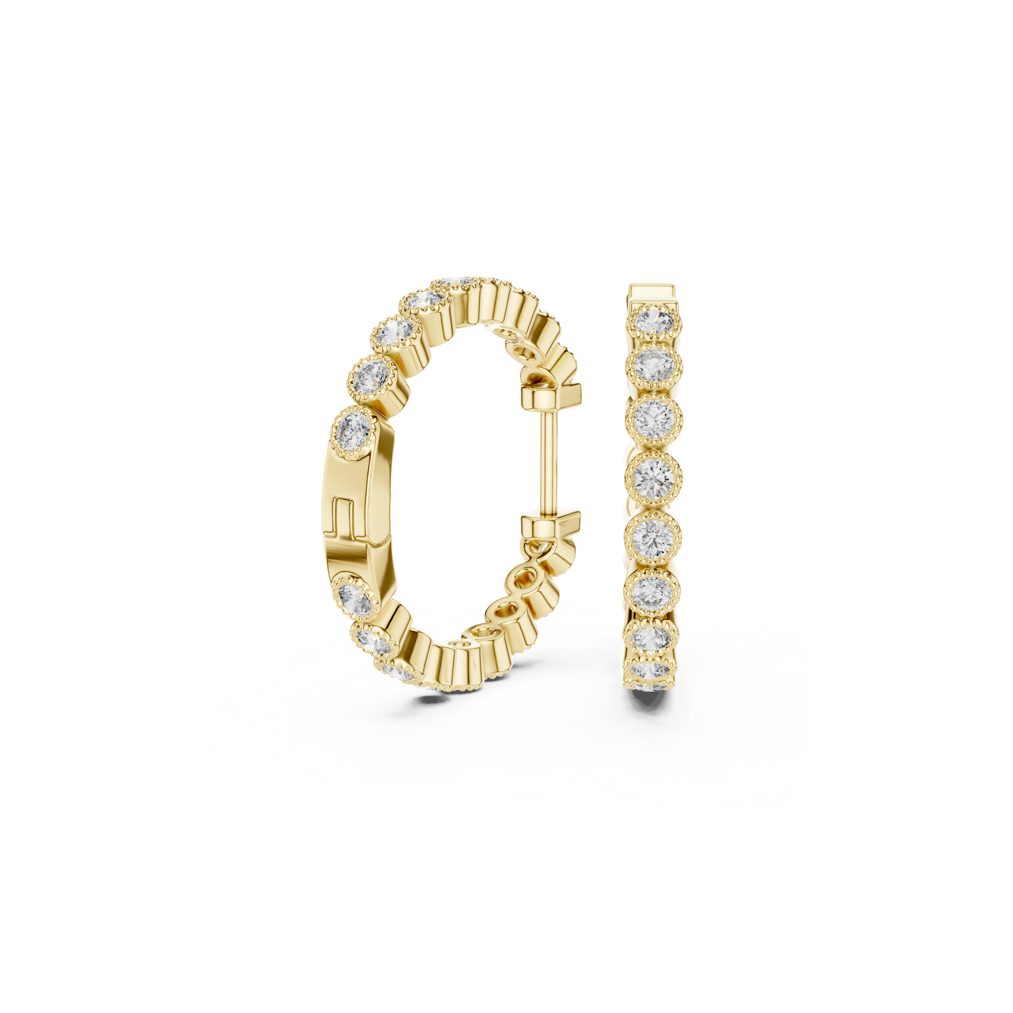 Modern Bezel-Set Diamond Hoop Earrings