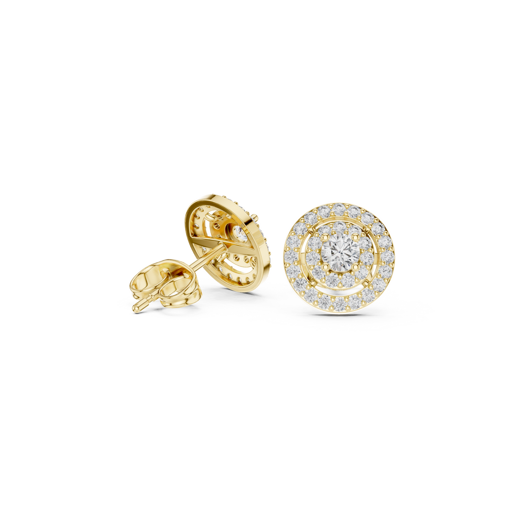 Double Halo Circle Diamond Stud Earrings