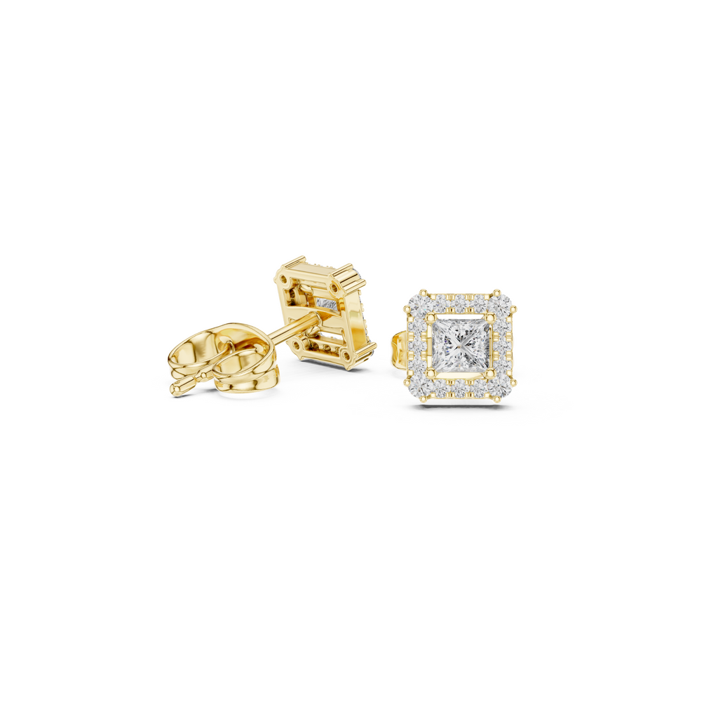 Double Halo Princess Diamond Stud Earrings