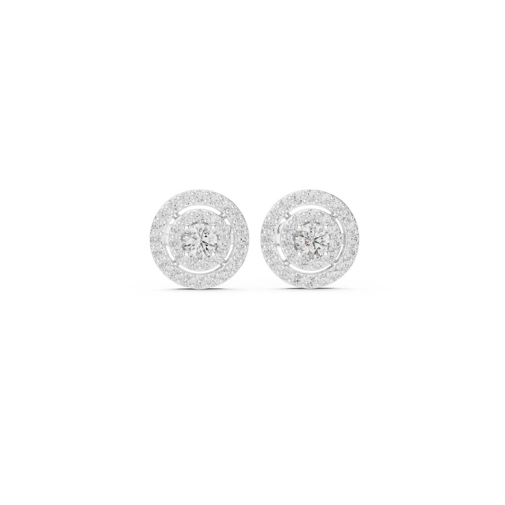 Double Halo Circle Diamond Stud Earrings