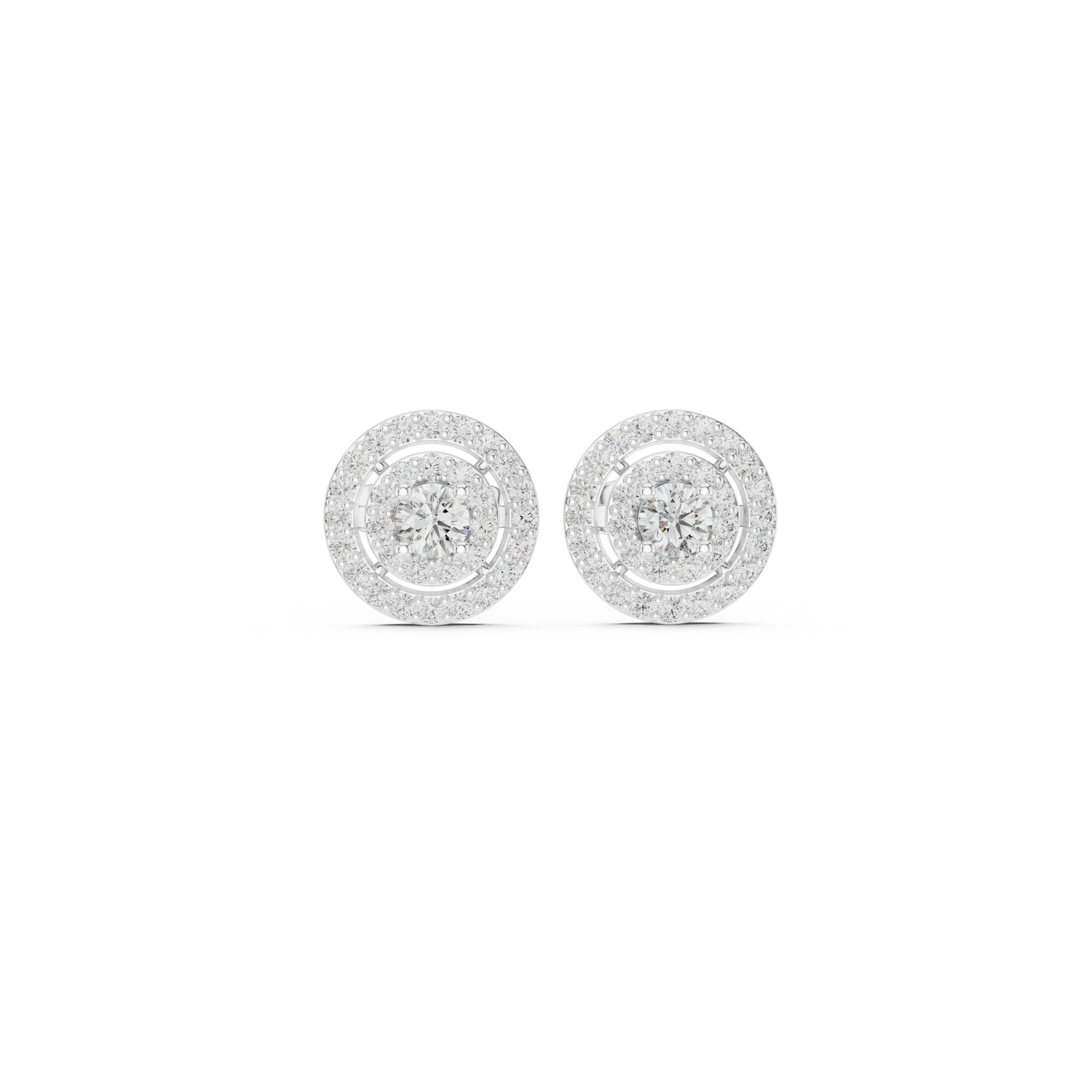 Double Halo Circle Diamond Stud Earrings
