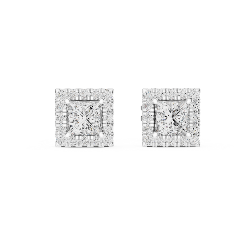 Princess-Cut Diamond Halo Stud Earrings