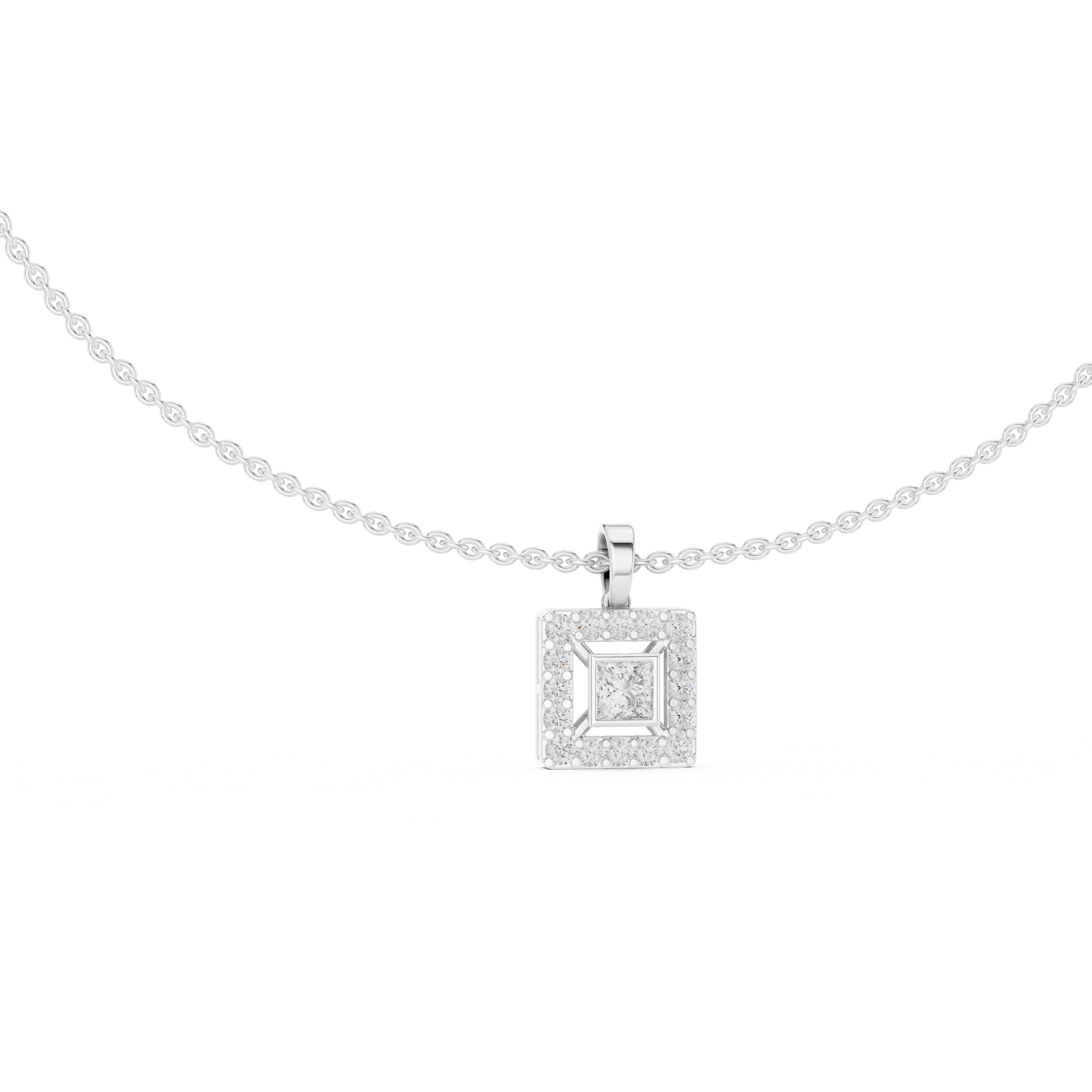 Square Lab Grown Diamond Halo Pendant