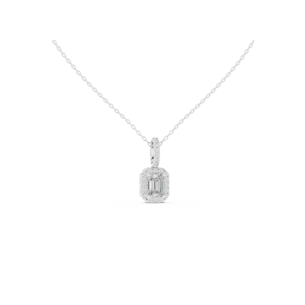 Emerald Cut Diamond Halo Pendant