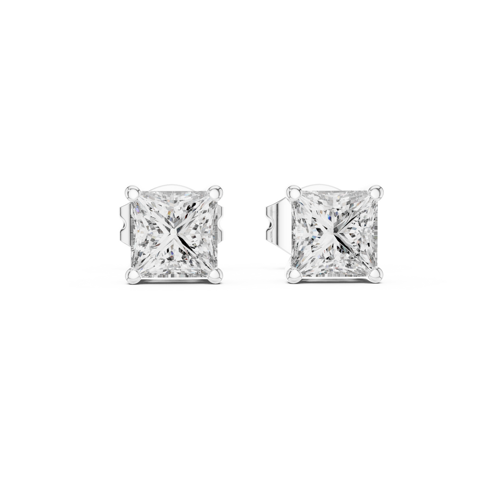 Classic Princess-Cut Diamond Solitaire Stud Earrings