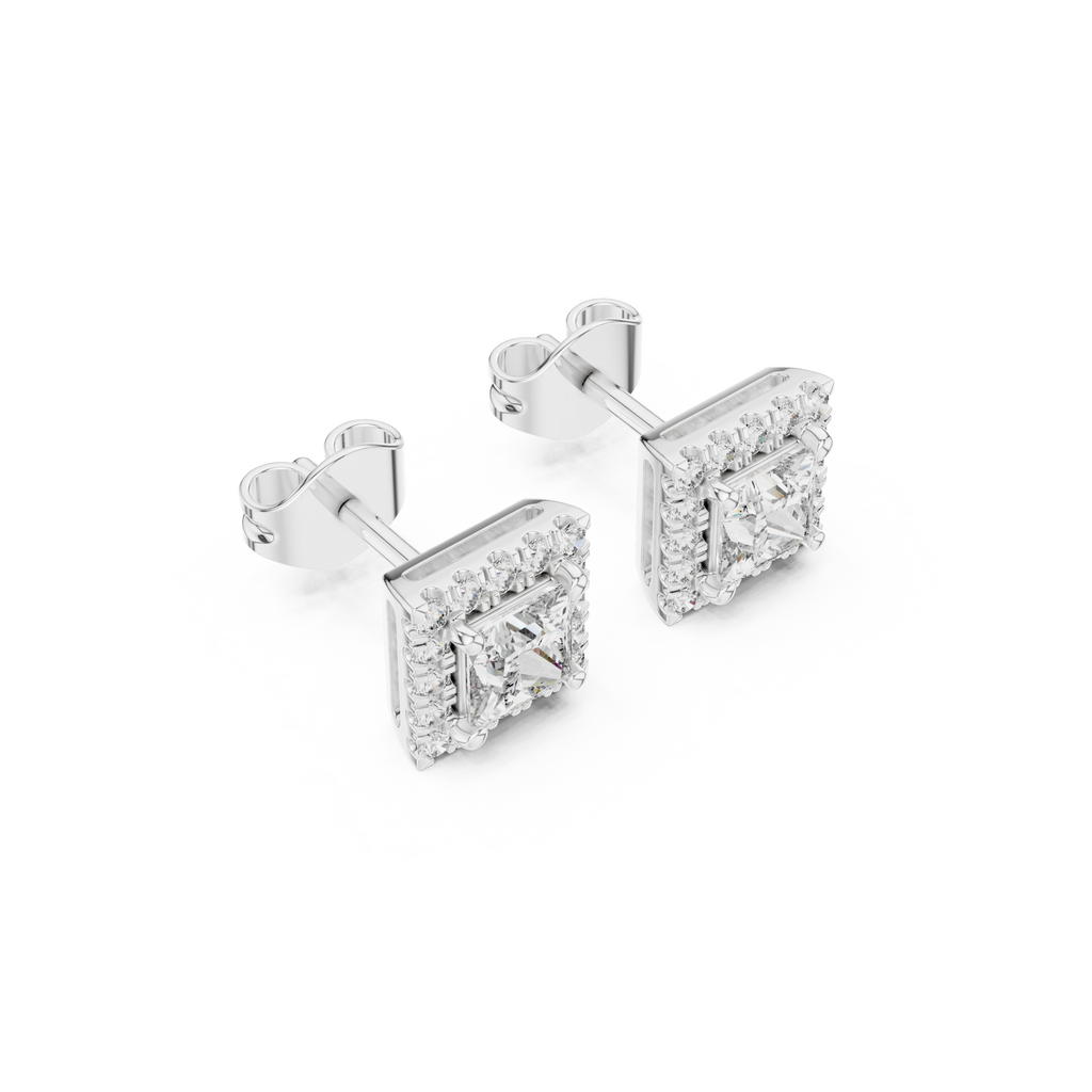 Princess-Cut Diamond Halo Stud Earrings