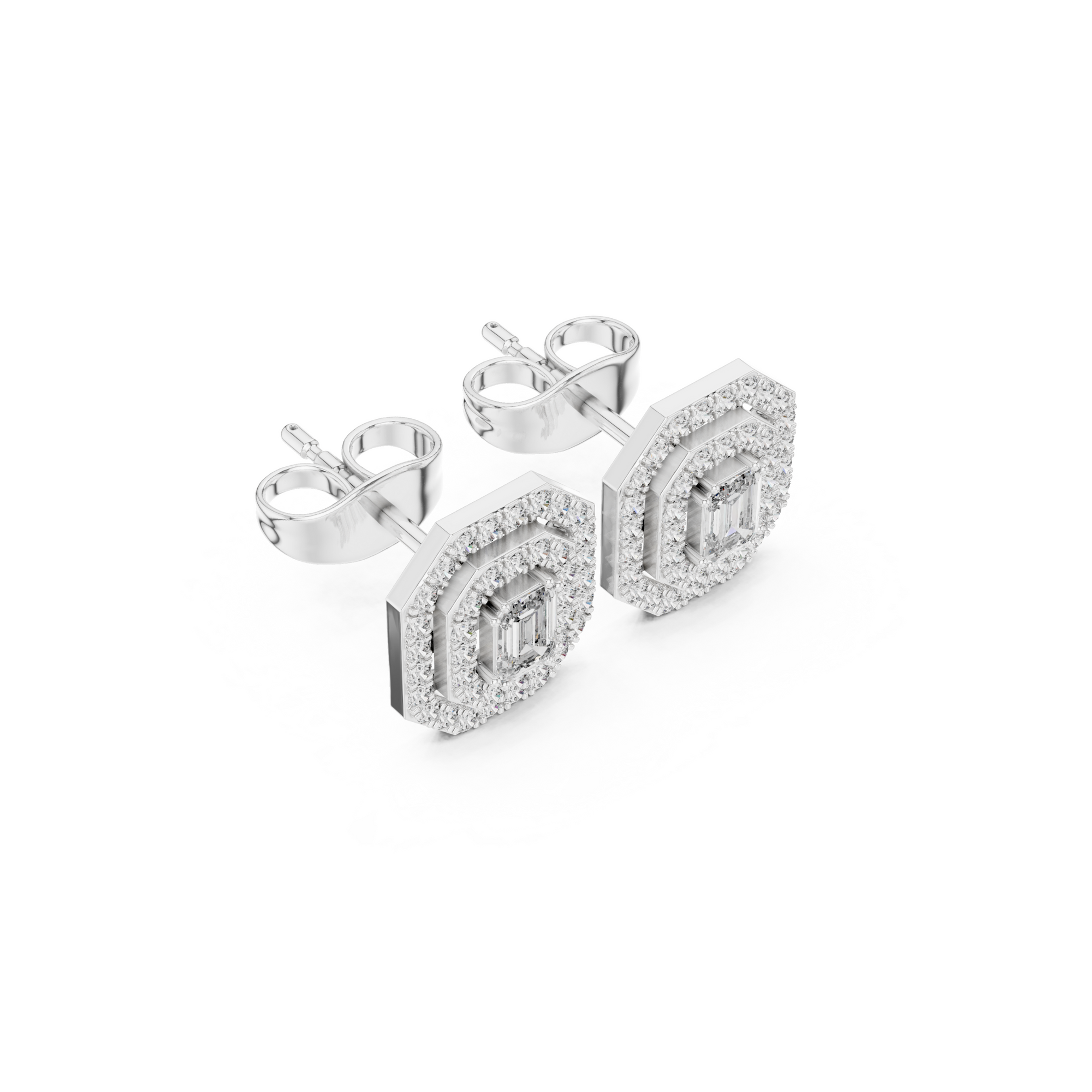 Vintage Emerald-Cut Diamond Stud Earrings