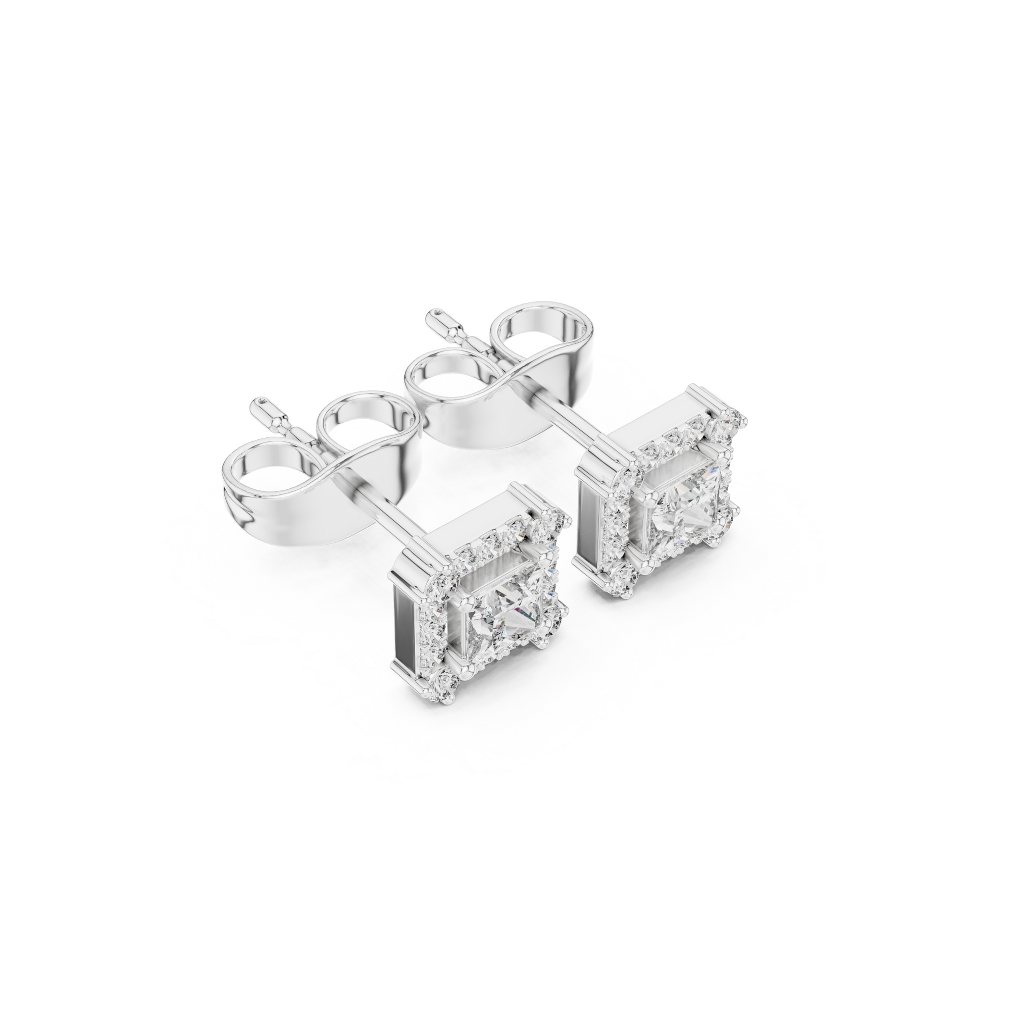 Double Halo Princess Diamond Stud Earrings