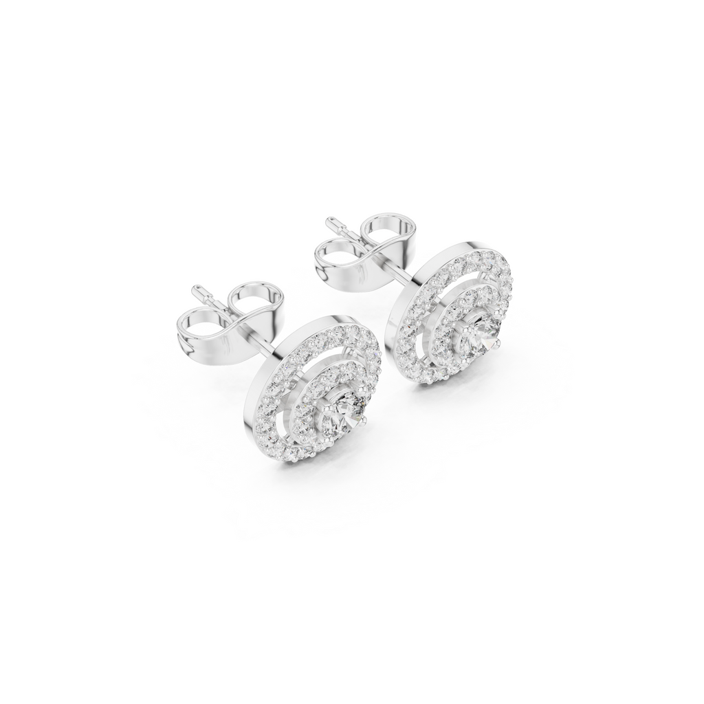 Double Halo Circle Diamond Stud Earrings