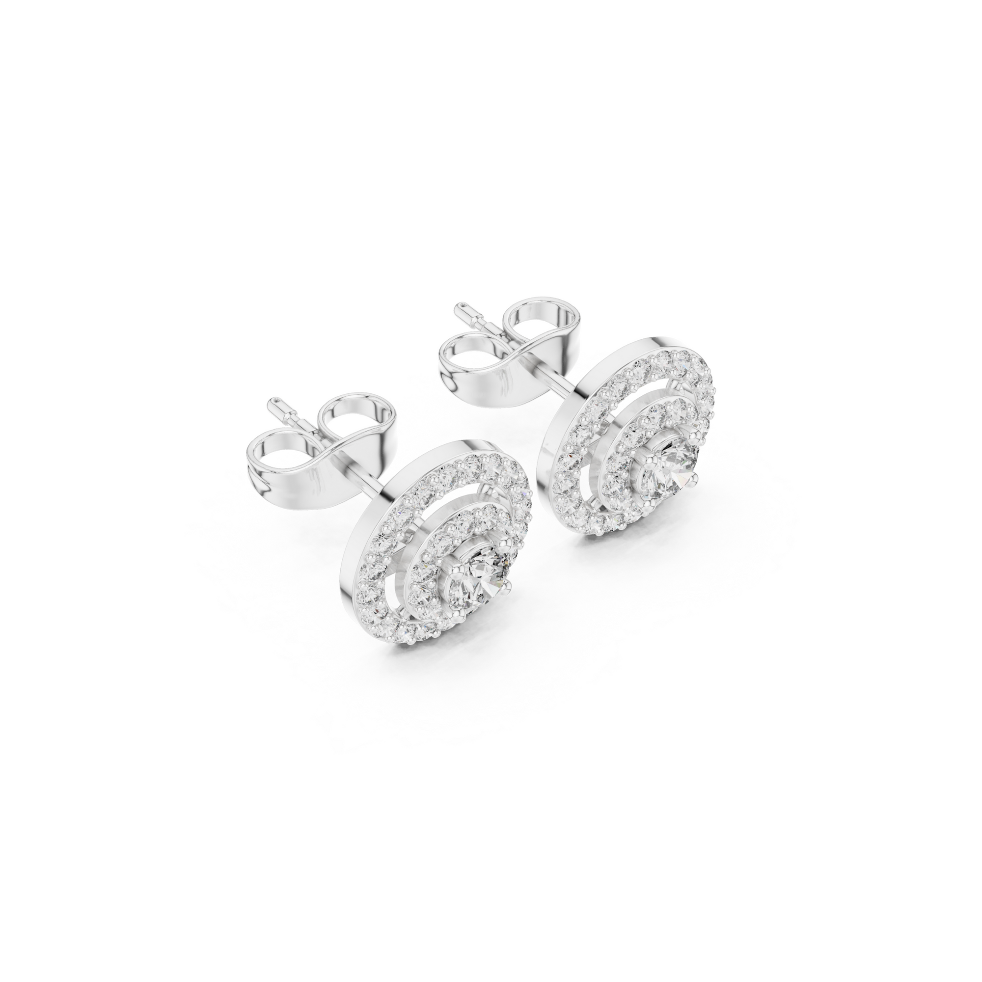 Double Halo Circle Diamond Stud Earrings