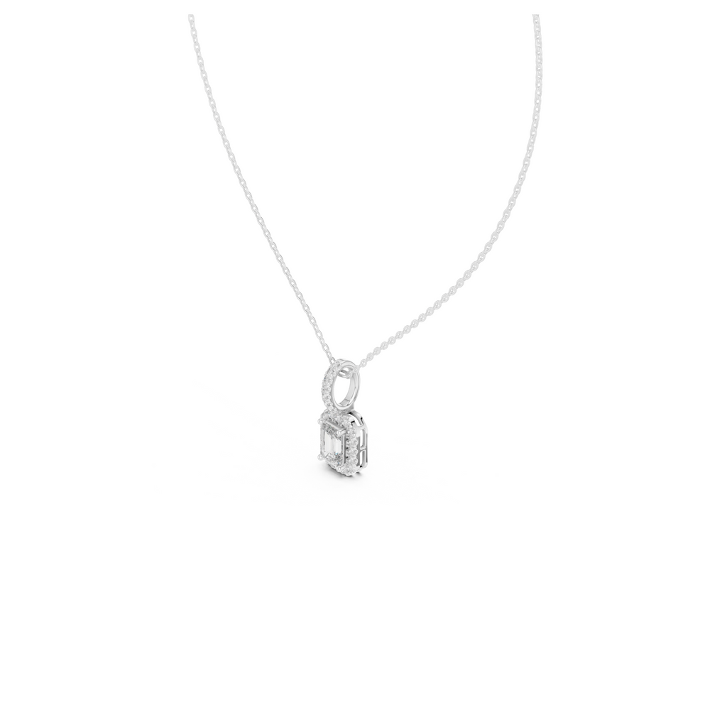 Emerald Cut Diamond Halo Pendant