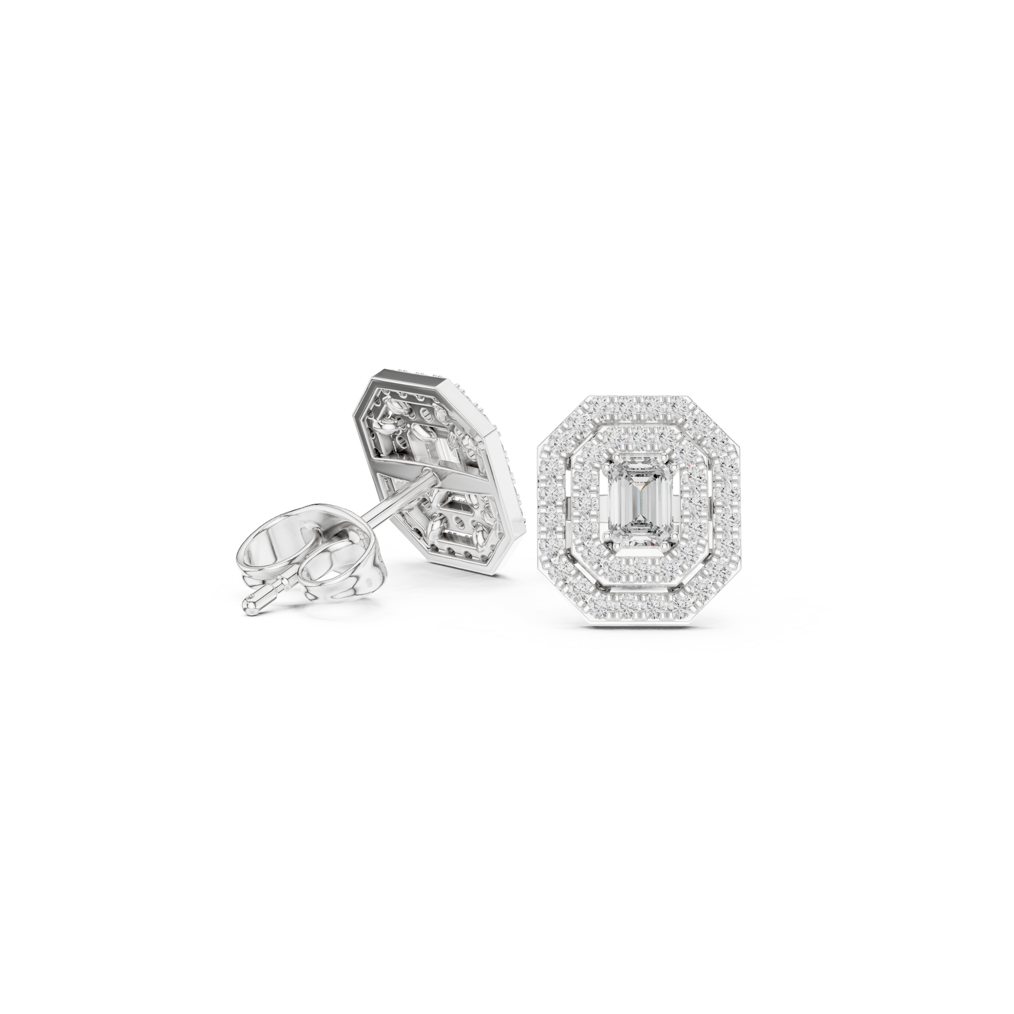 Vintage Emerald-Cut Diamond Stud Earrings