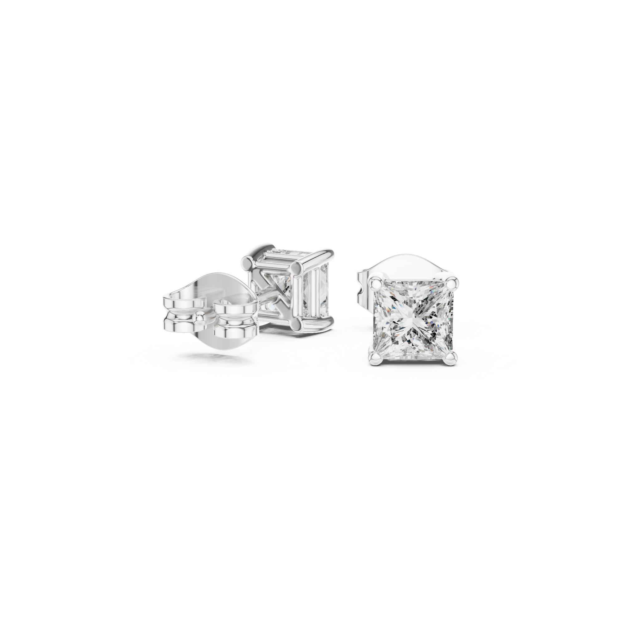 Classic Princess-Cut Diamond Solitaire Stud Earrings