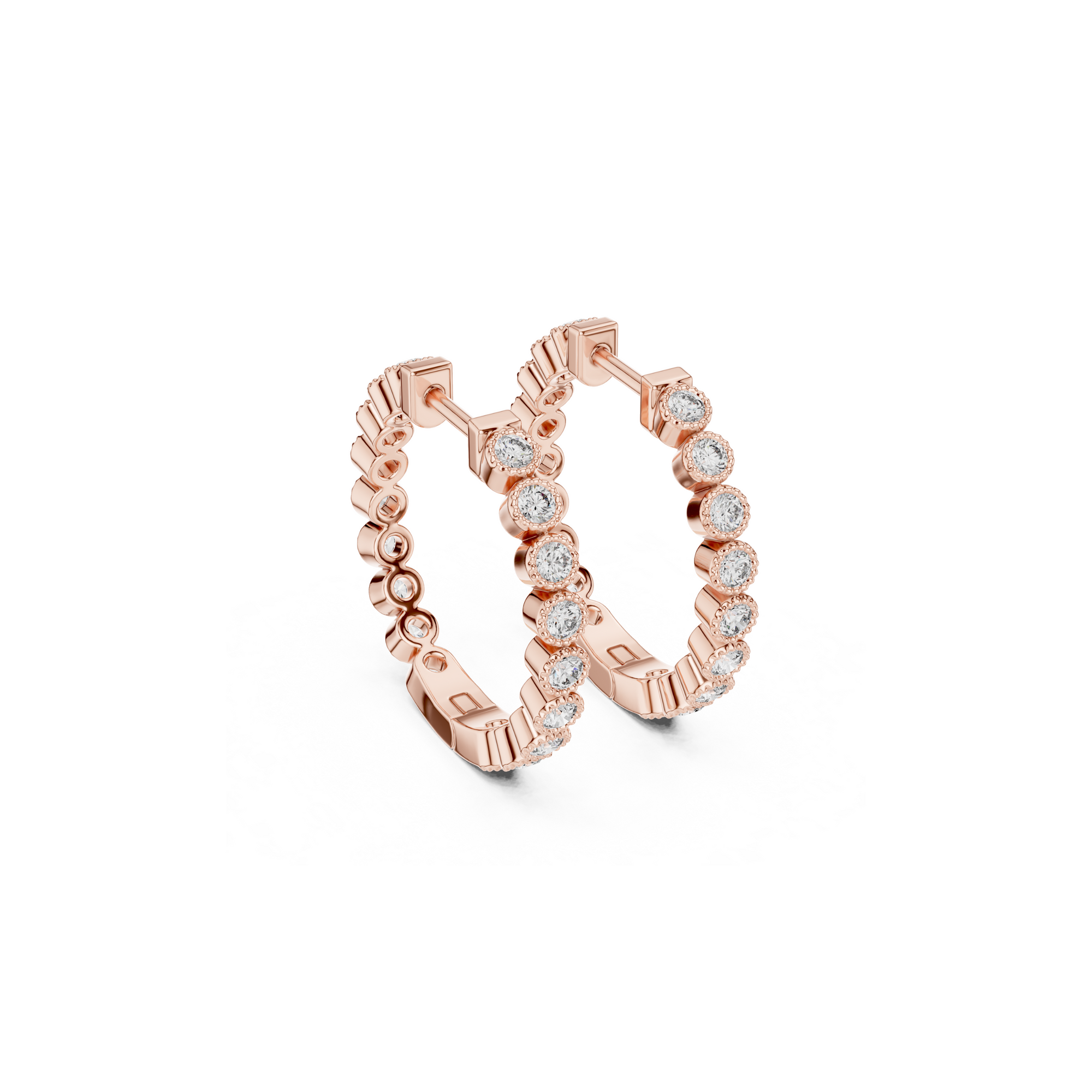 Modern Bezel-Set Diamond Hoop Earrings