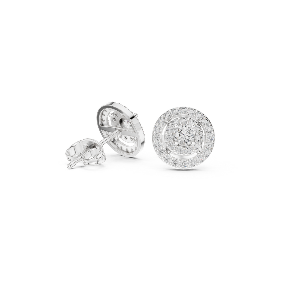 Double Halo Circle Diamond Stud Earrings