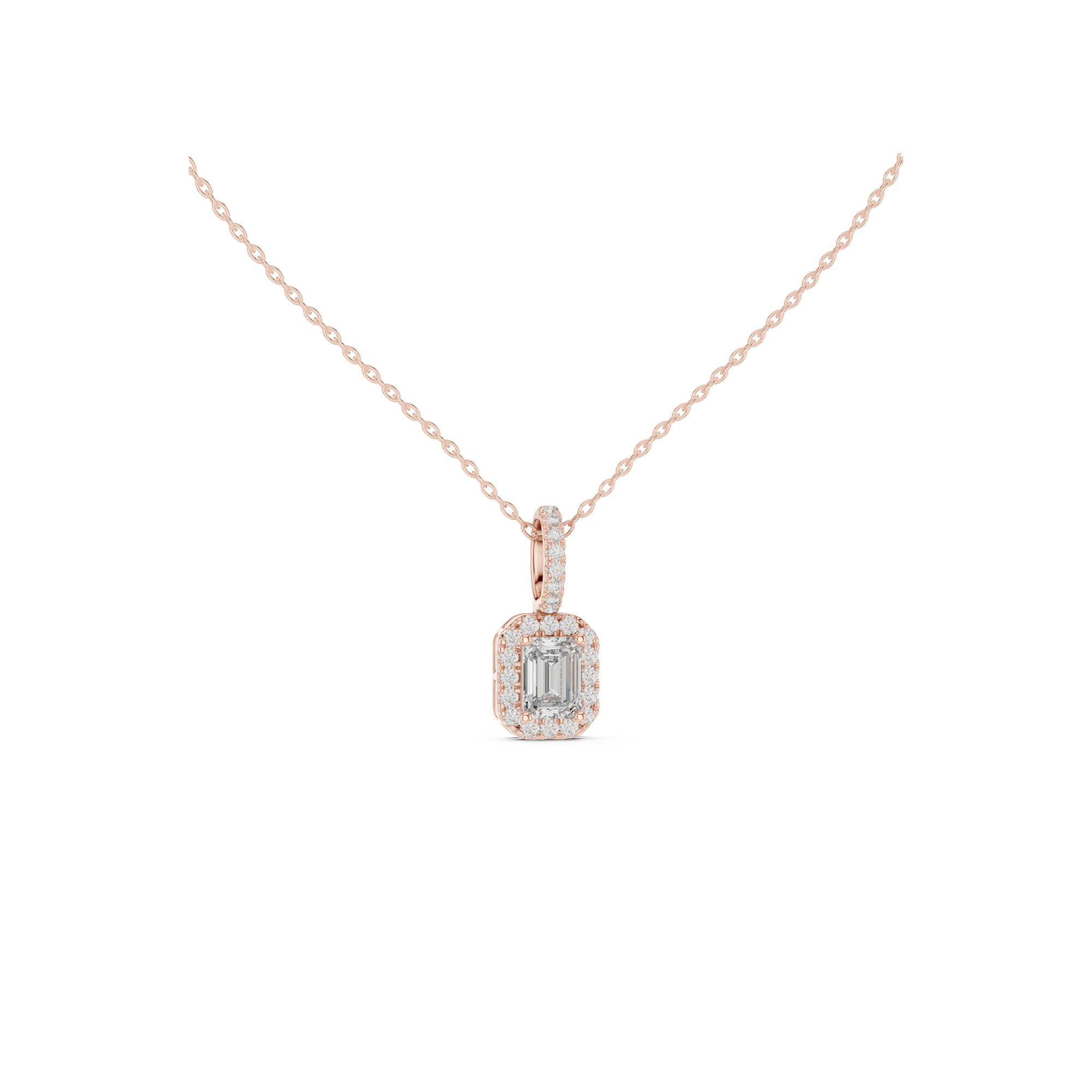 Emerald Cut Diamond Halo Pendant