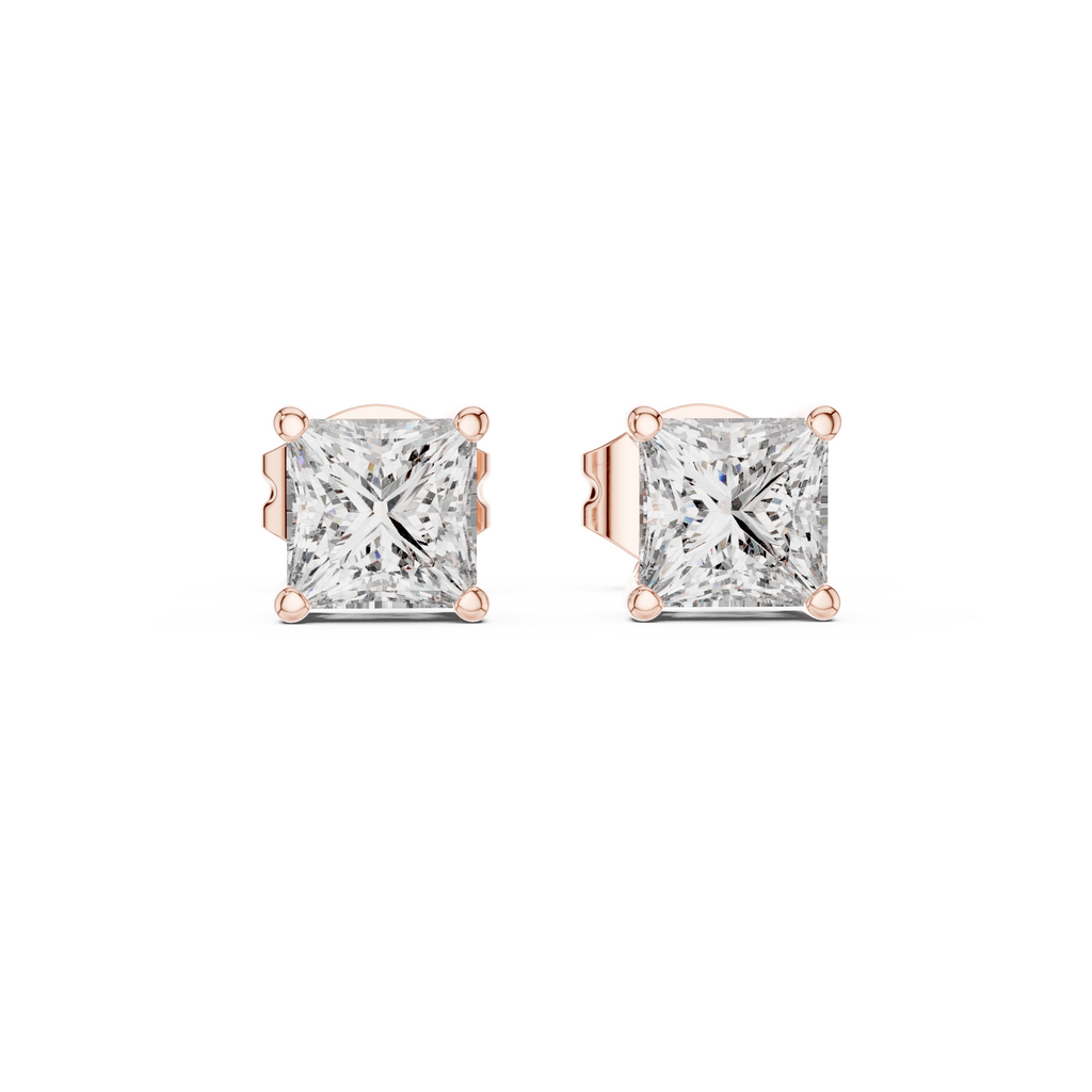 Classic Princess-Cut Diamond Solitaire Stud Earrings