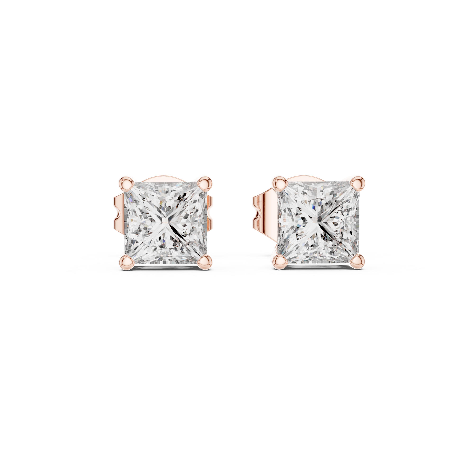 Classic Princess-Cut Diamond Solitaire Stud Earrings