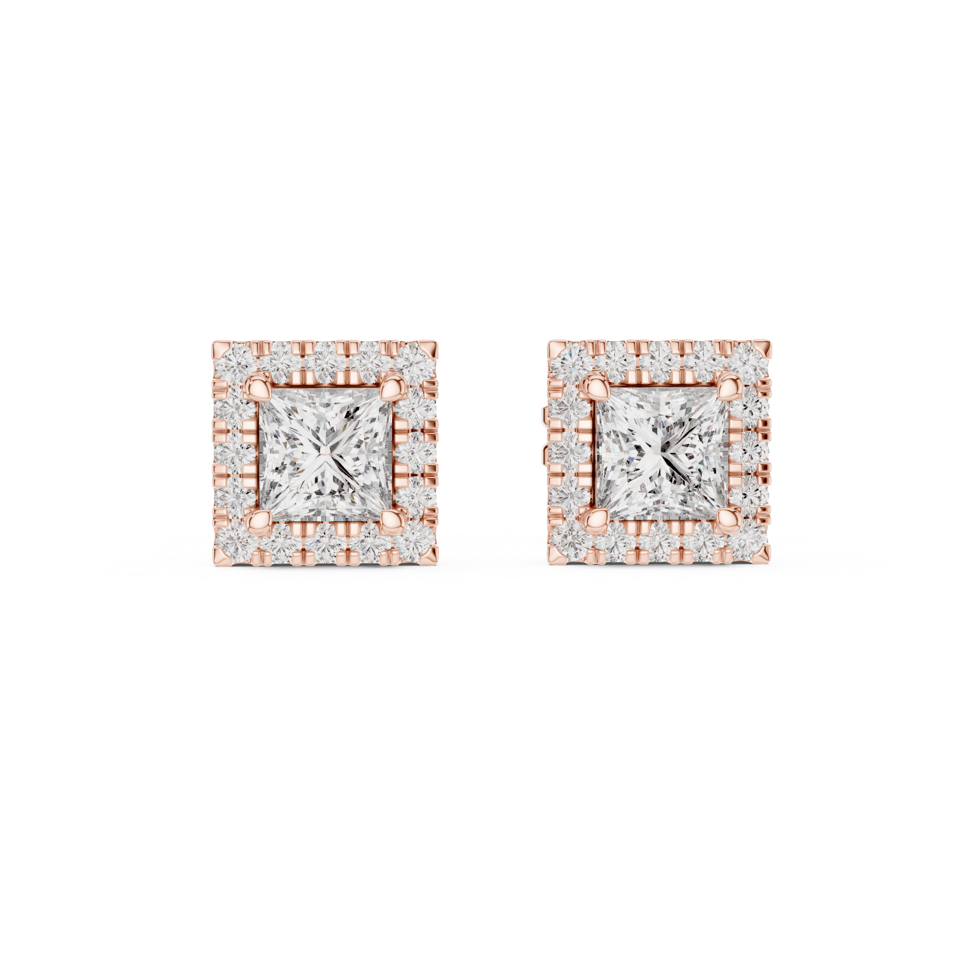 Princess-Cut Diamond Halo Stud Earrings