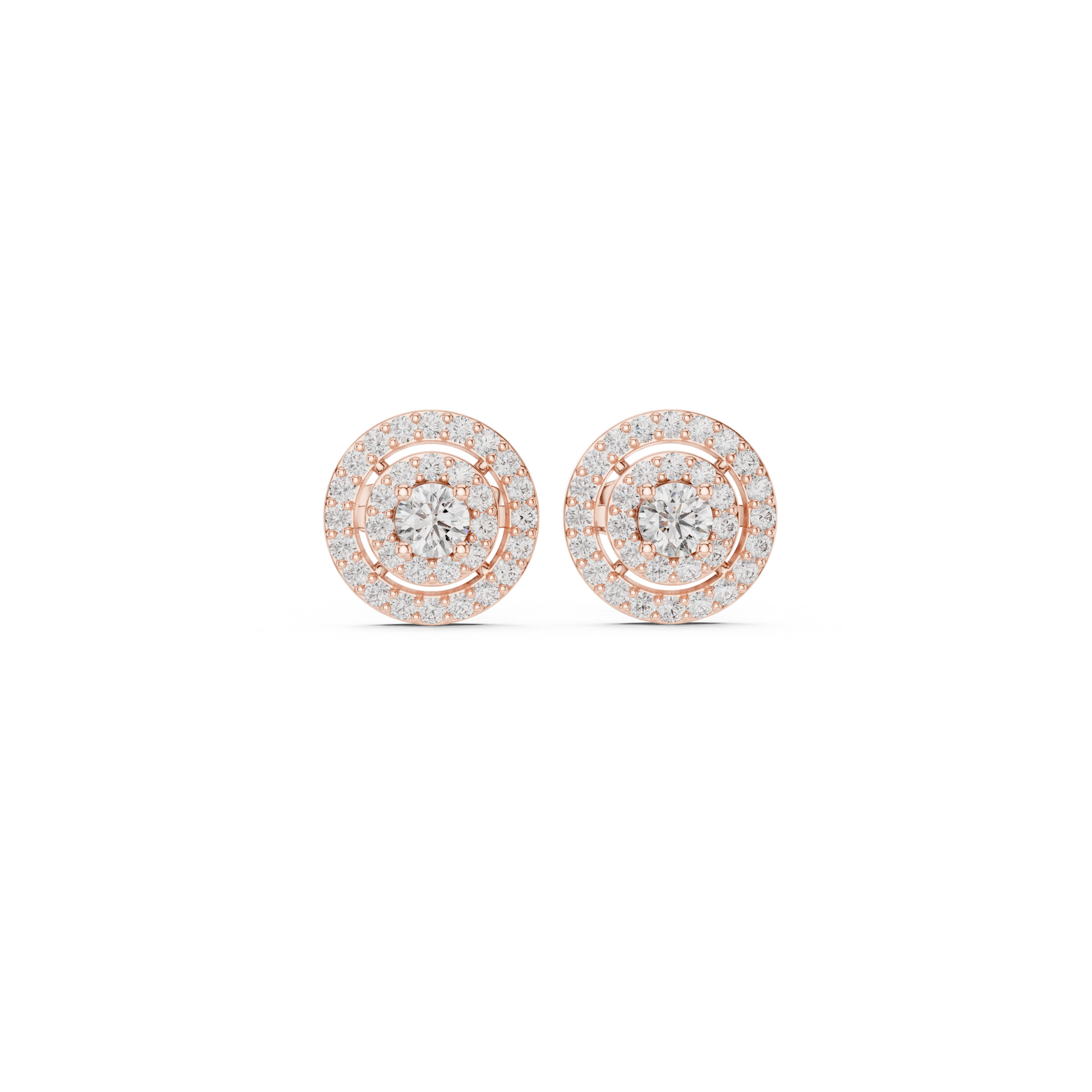 Double Halo Circle Diamond Stud Earrings