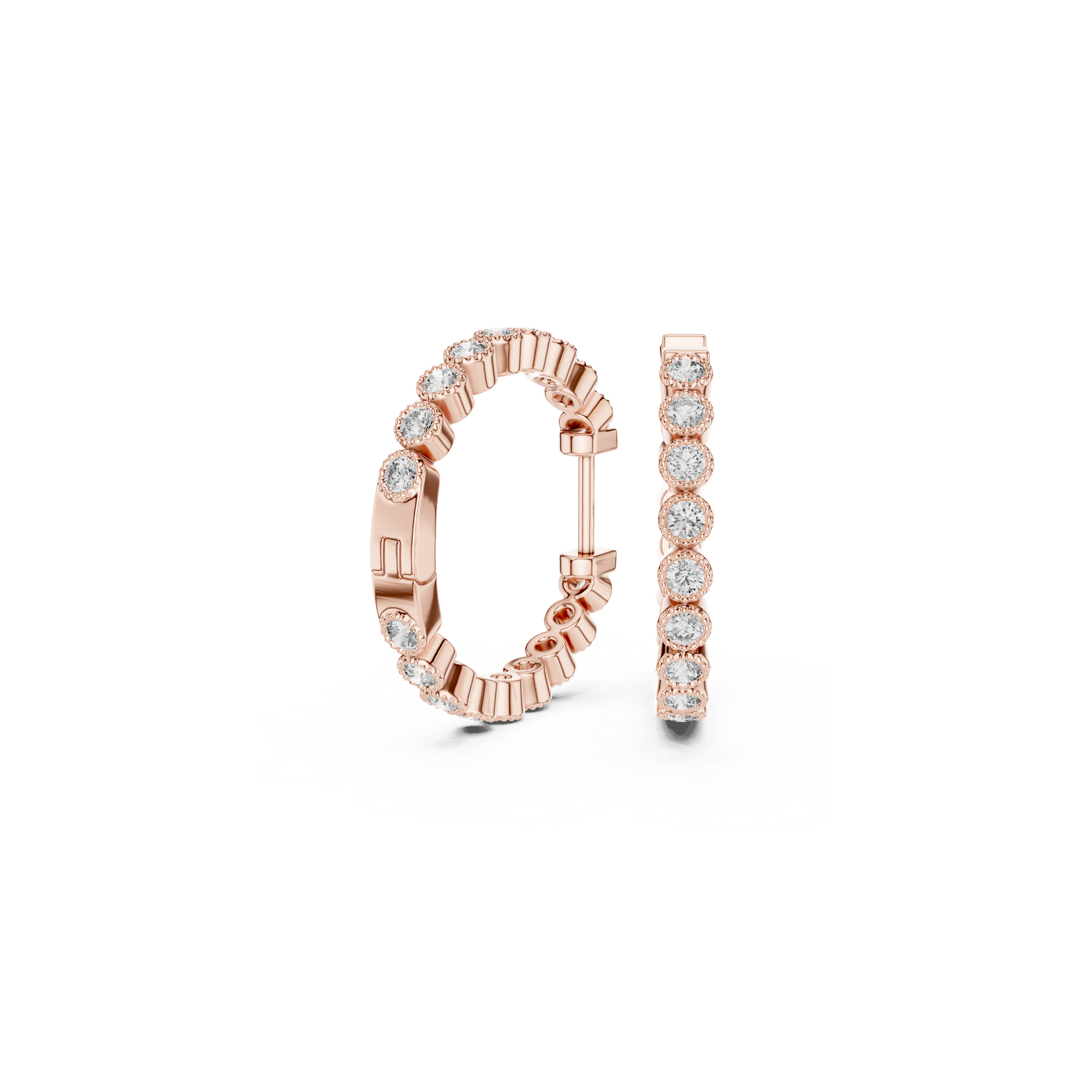 Modern Bezel-Set Diamond Hoop Earrings
