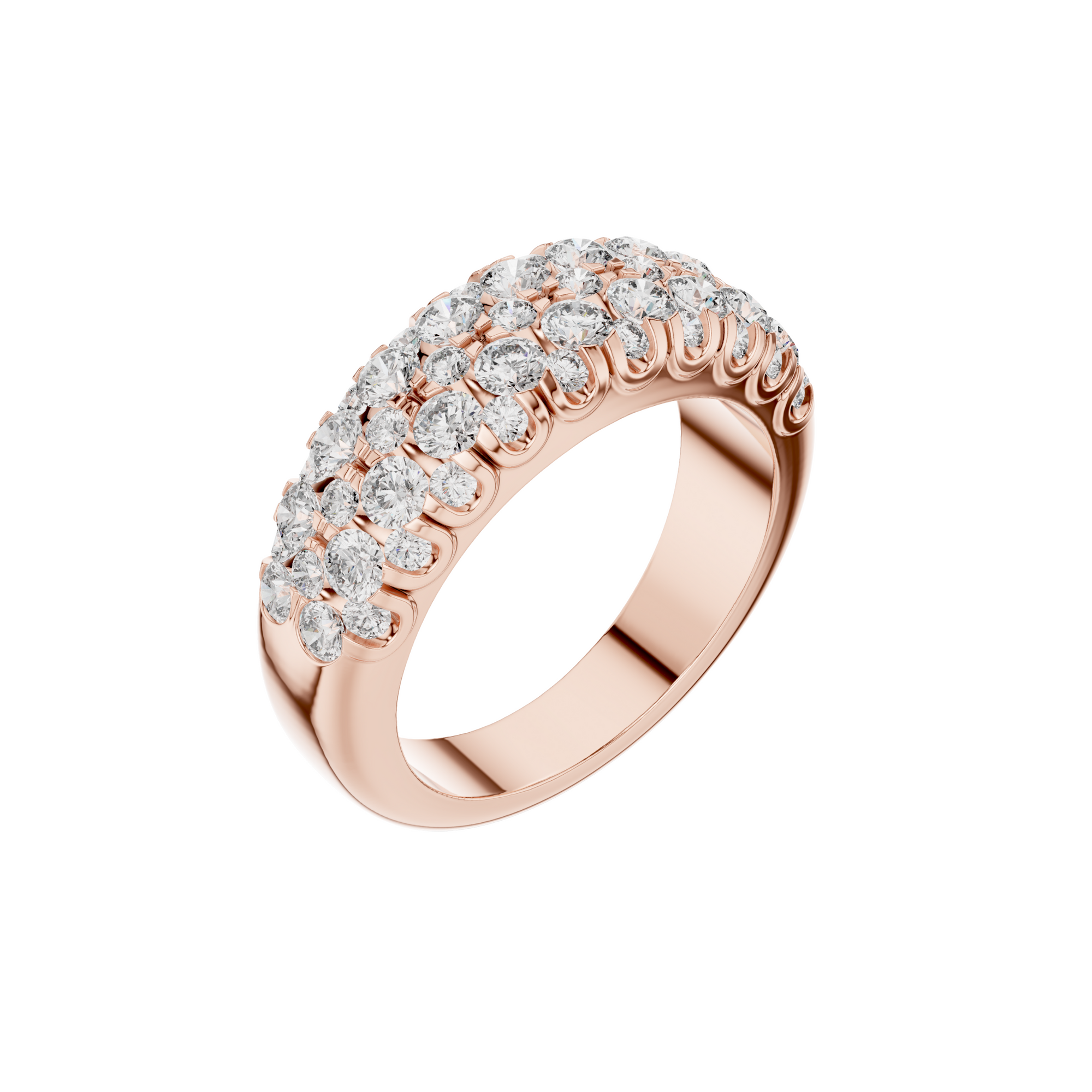 Gold Triple Row Diamond Band Ring