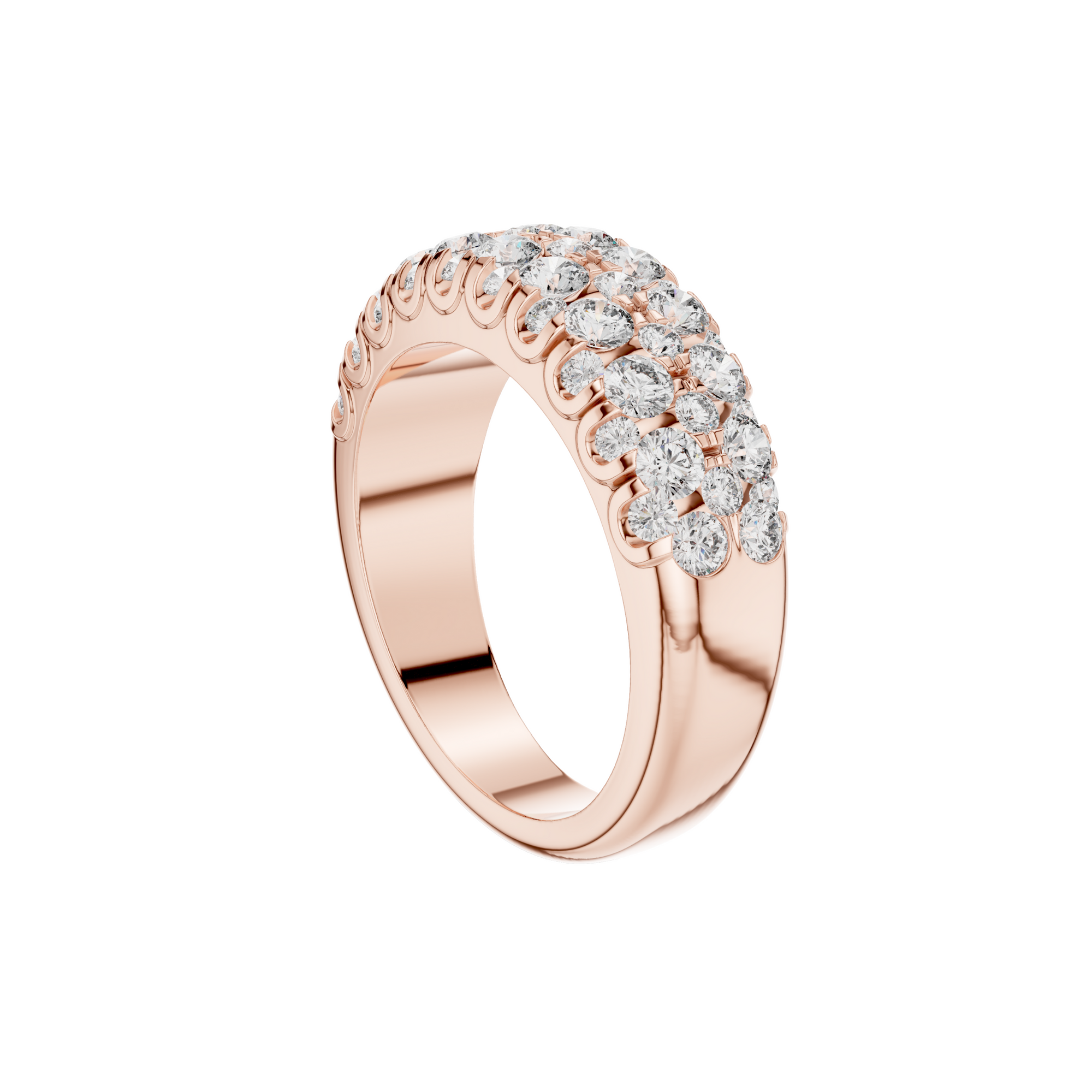 Gold Triple Row Diamond Band Ring