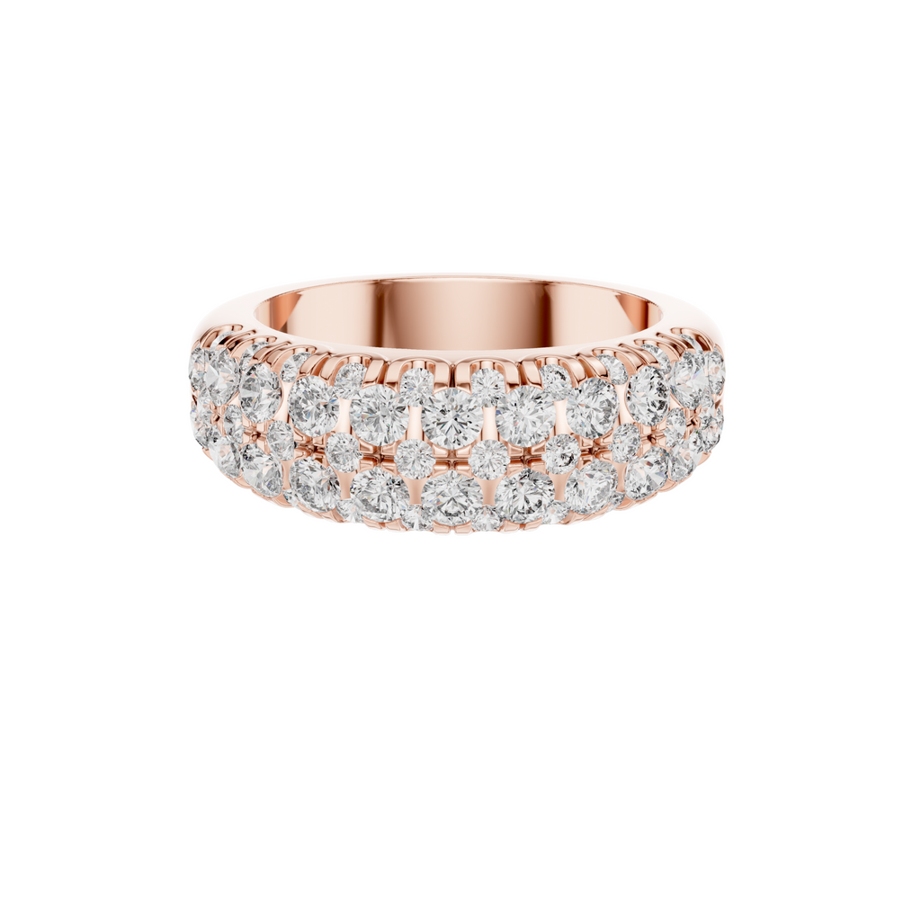 Gold Triple Row Diamond Band Ring