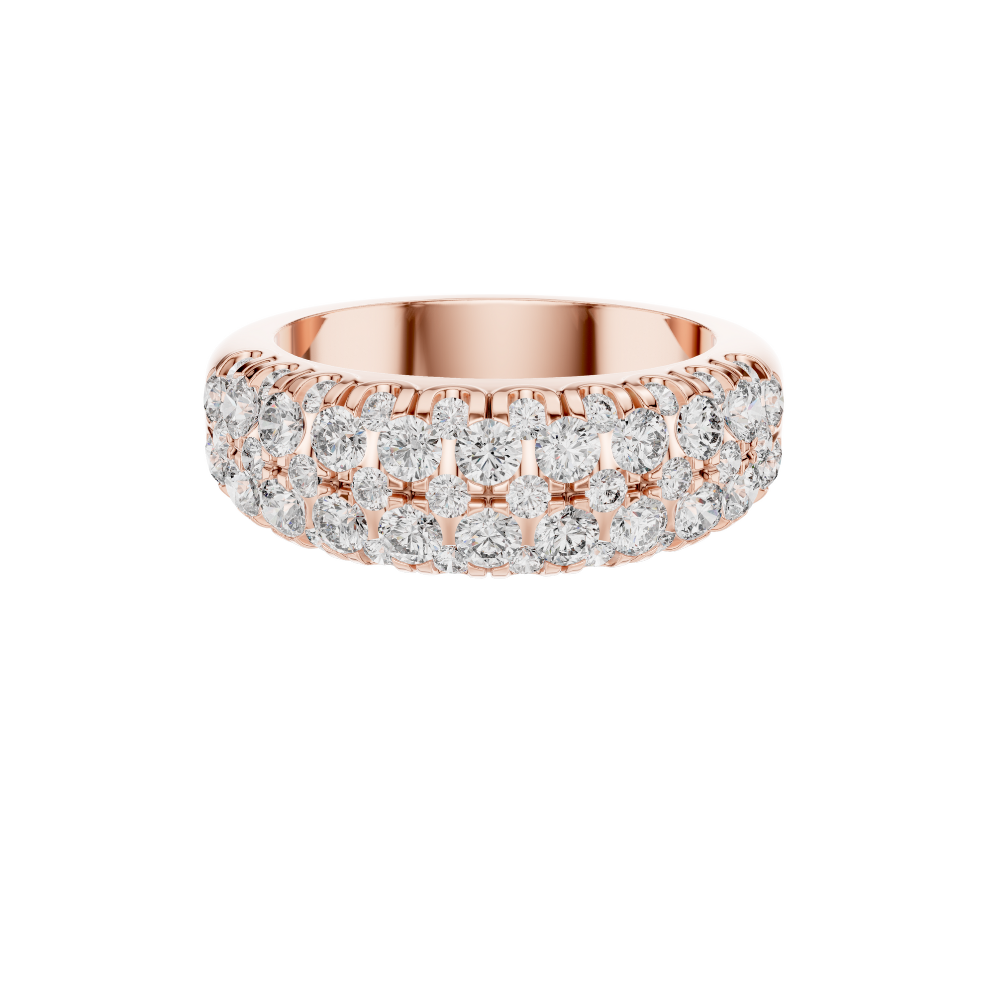 Gold Triple Row Diamond Band Ring