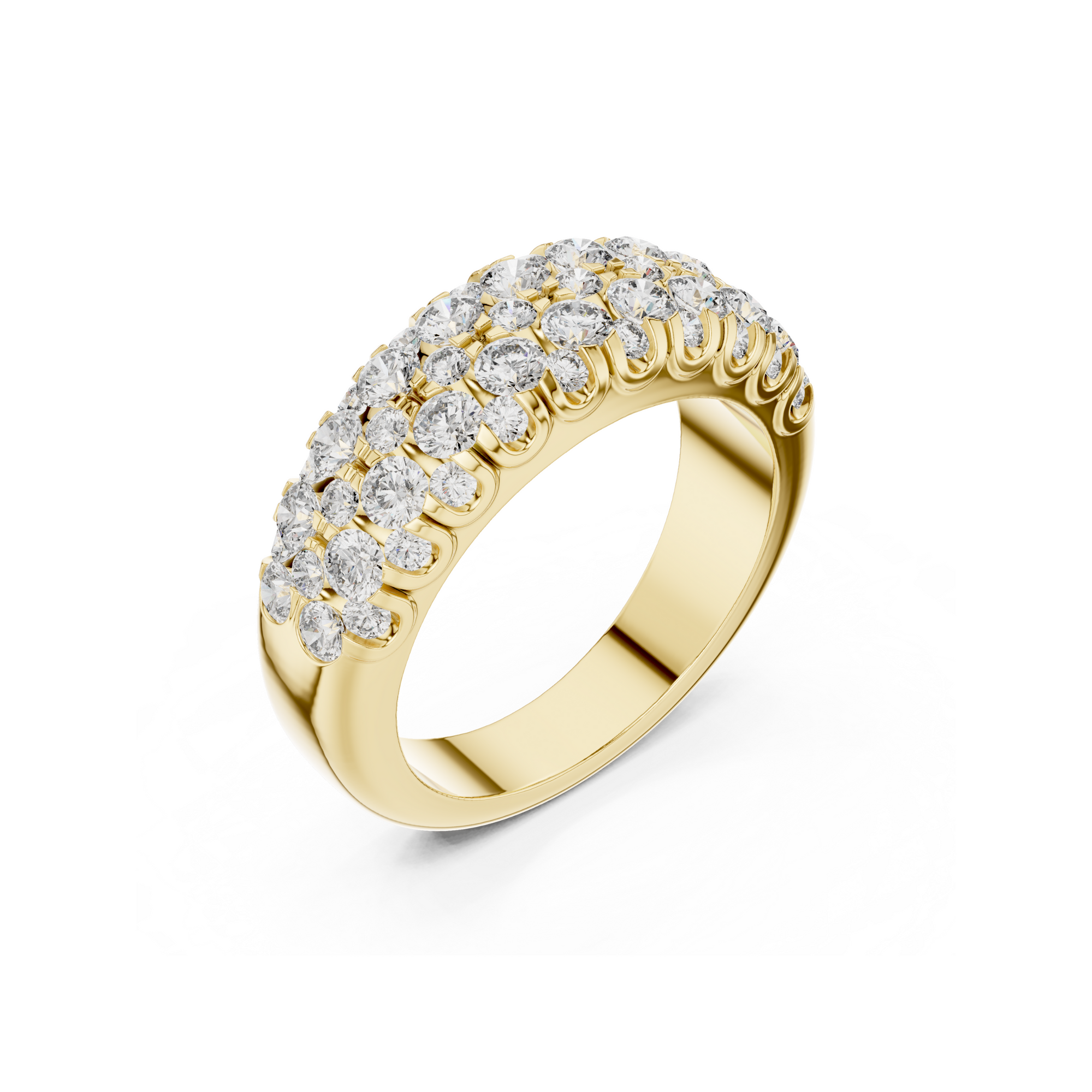 Gold Triple Row Diamond Band Ring