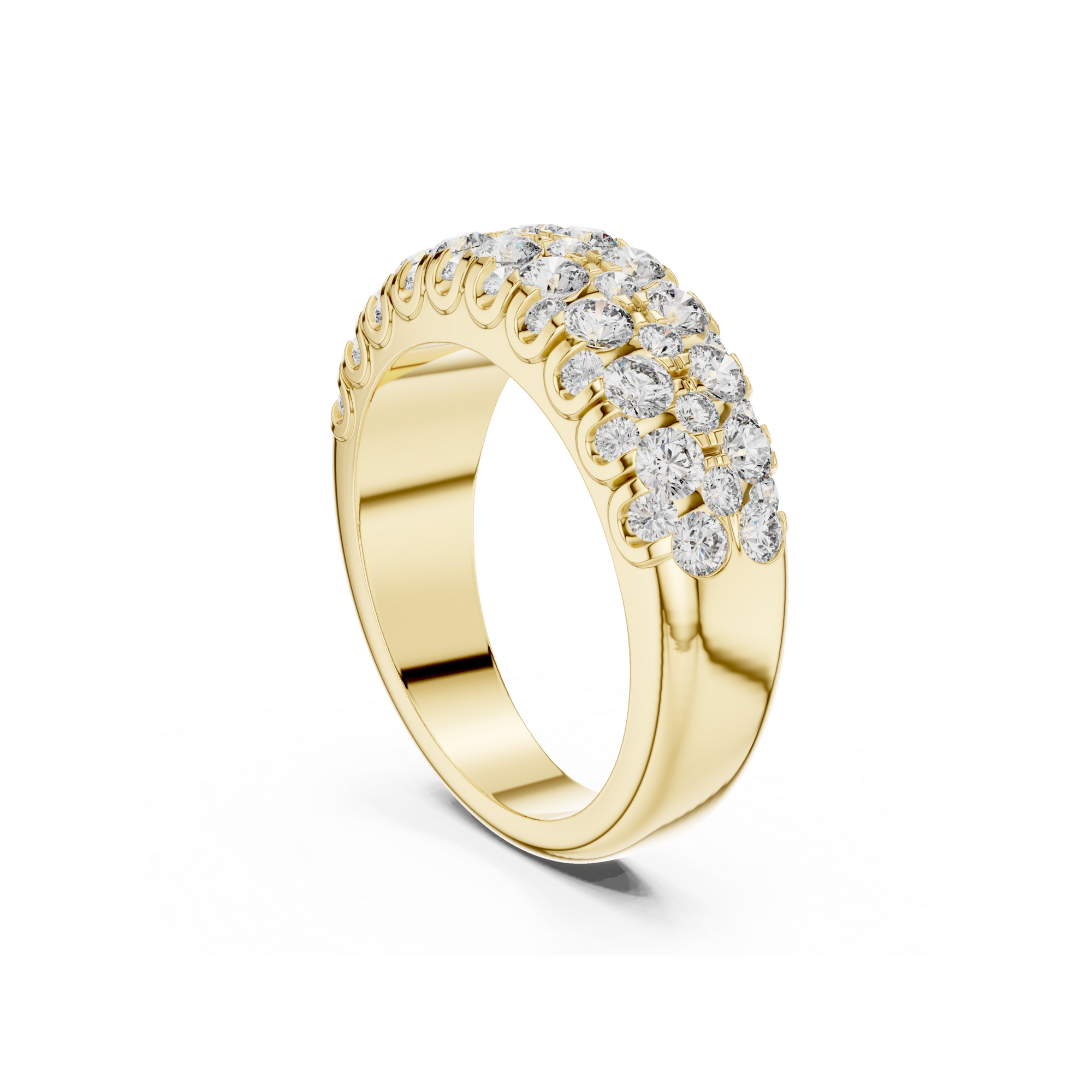 Gold Triple Row Diamond Band Ring