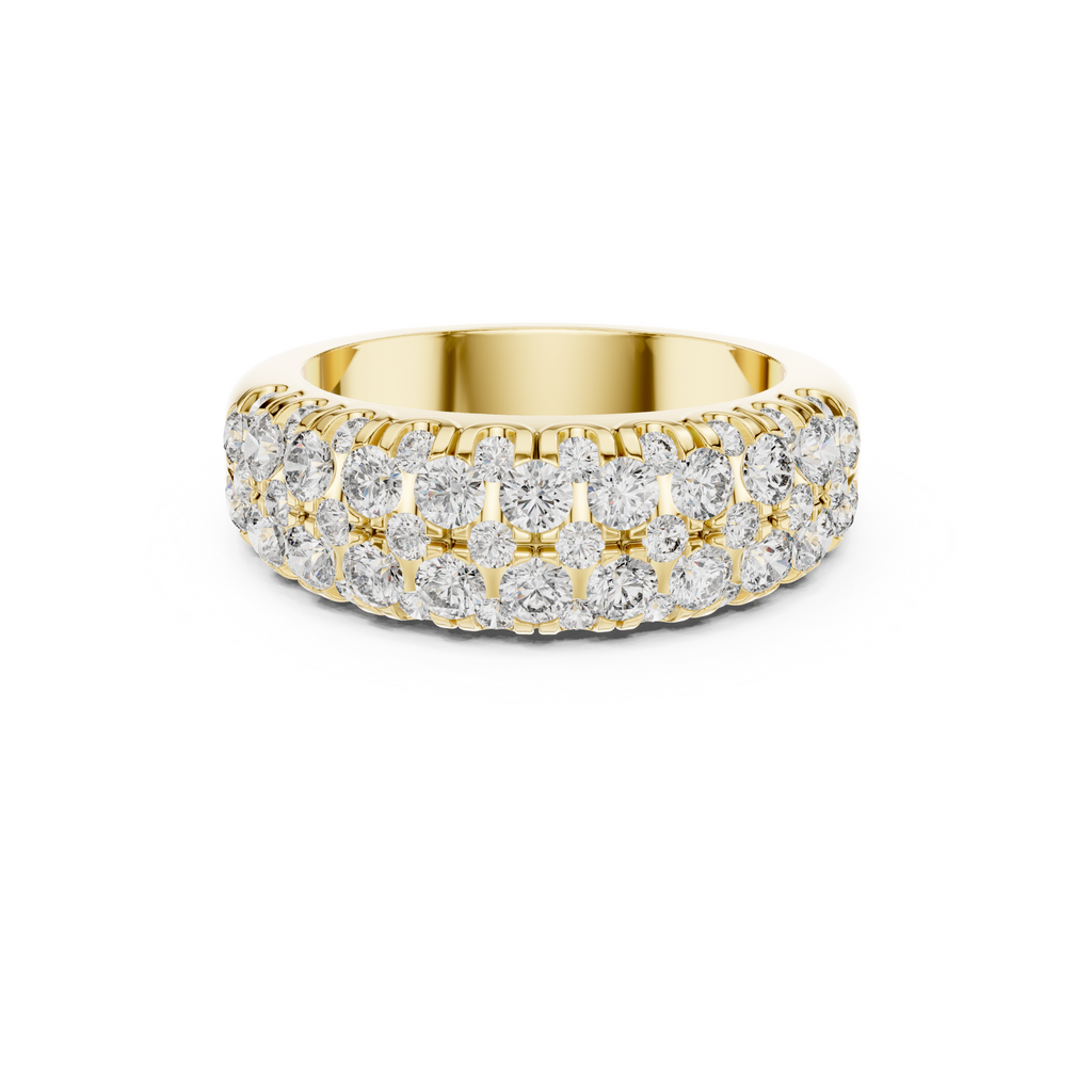 Gold Triple Row Diamond Band Ring