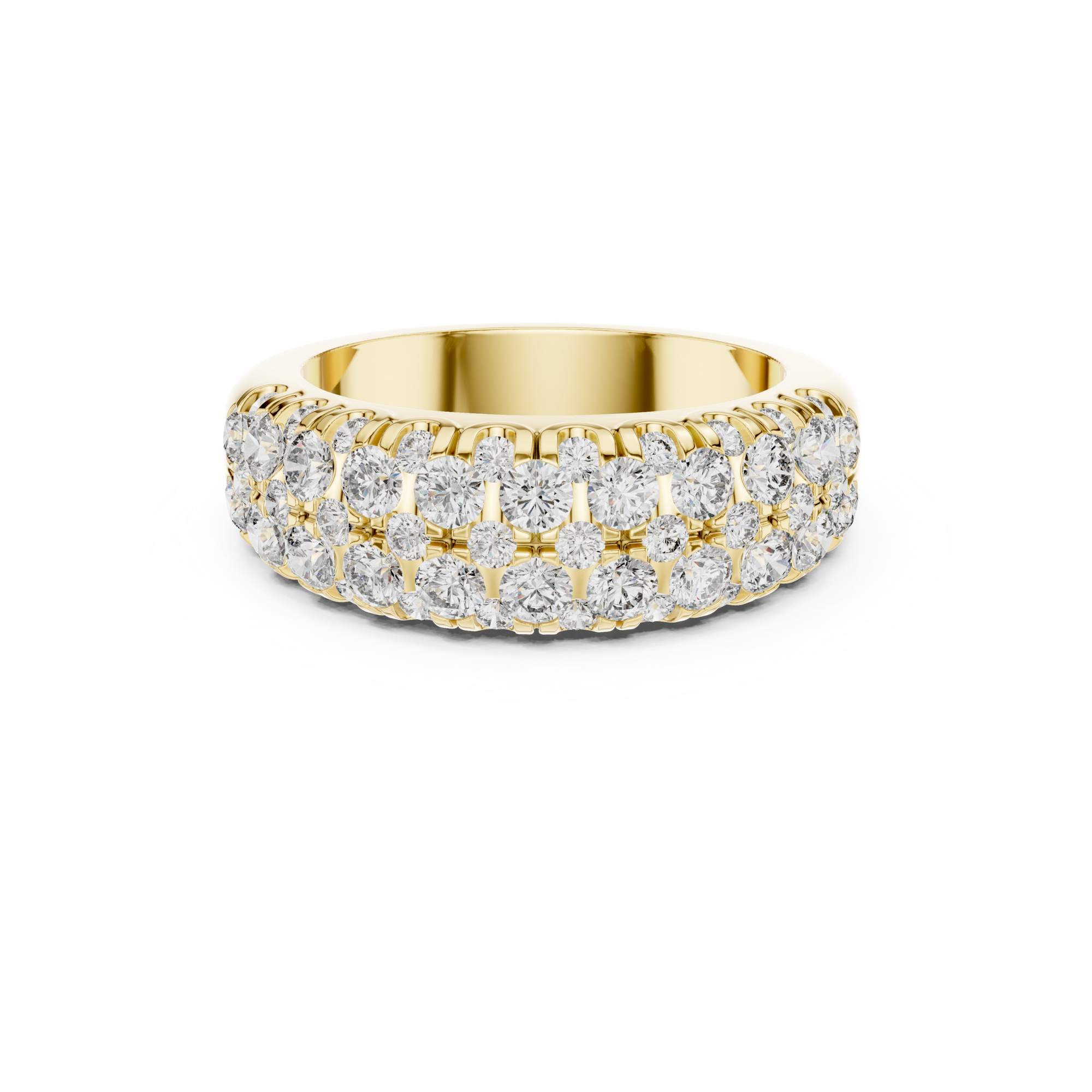 Gold Triple Row Diamond Band Ring