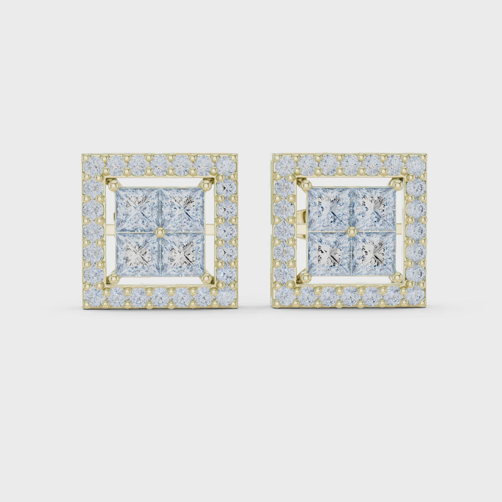 Square Princess-Cut Diamond Halo Stud Earrings
