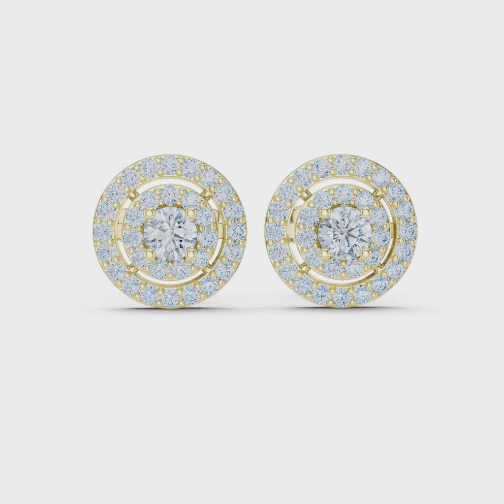 Double Halo Circle Diamond Stud Earrings