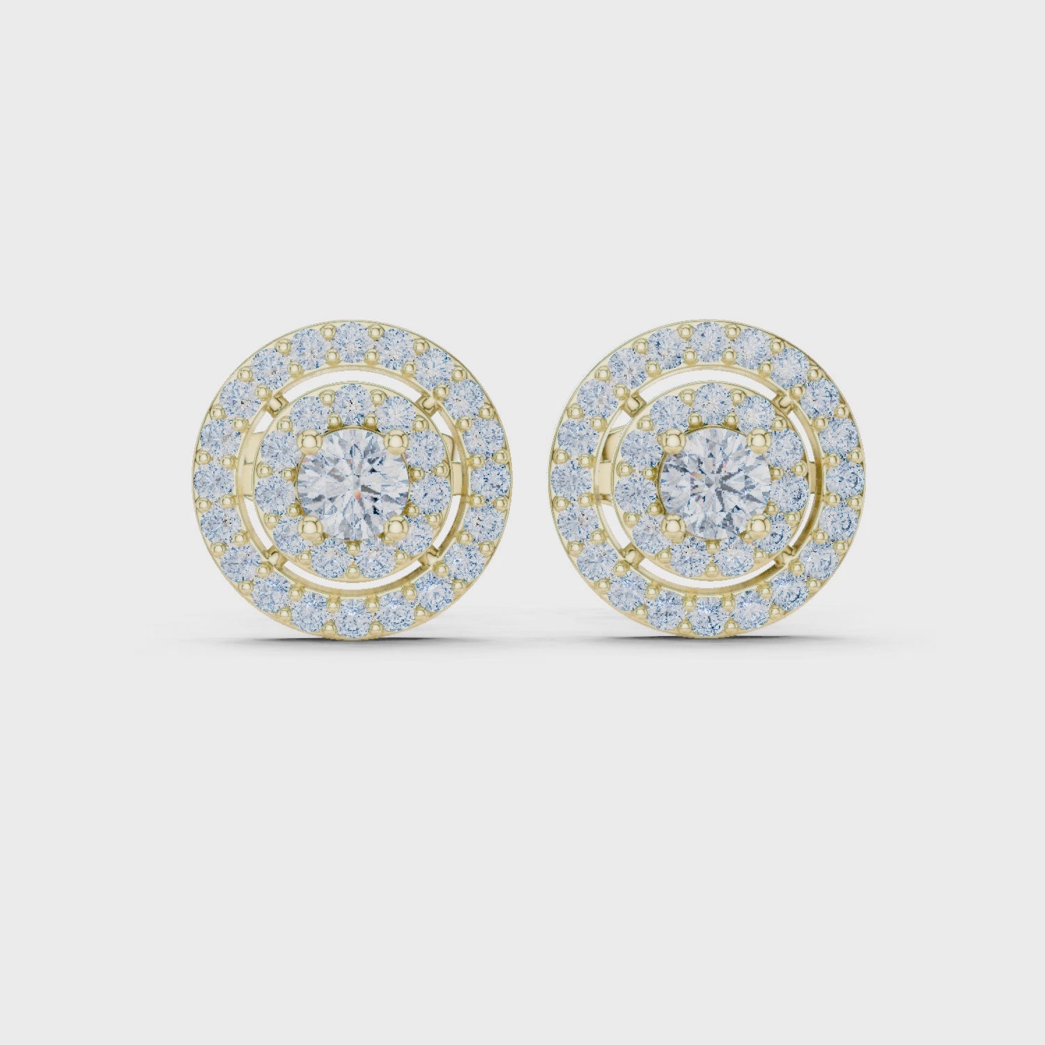 Double Halo Circle Diamond Stud Earrings