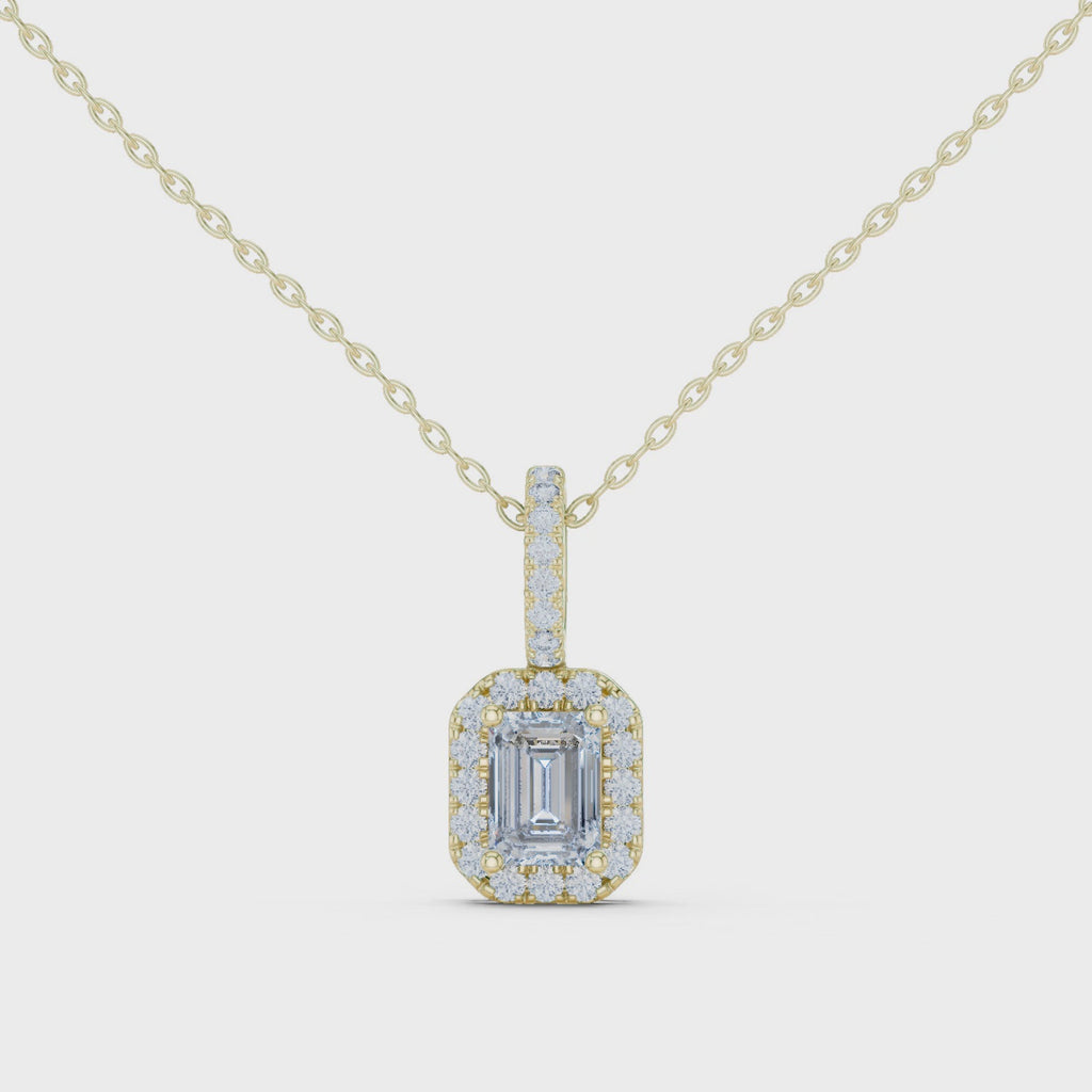 Emerald Cut Diamond Halo Pendant