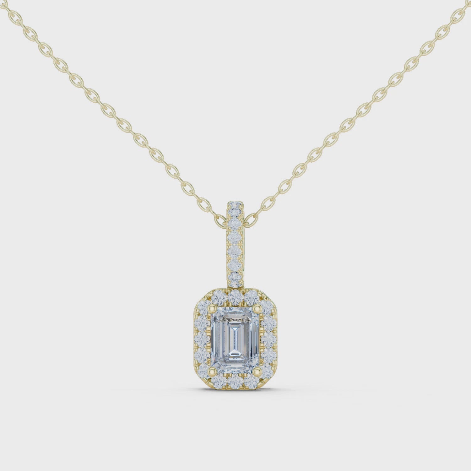 Emerald Cut Diamond Halo Pendant