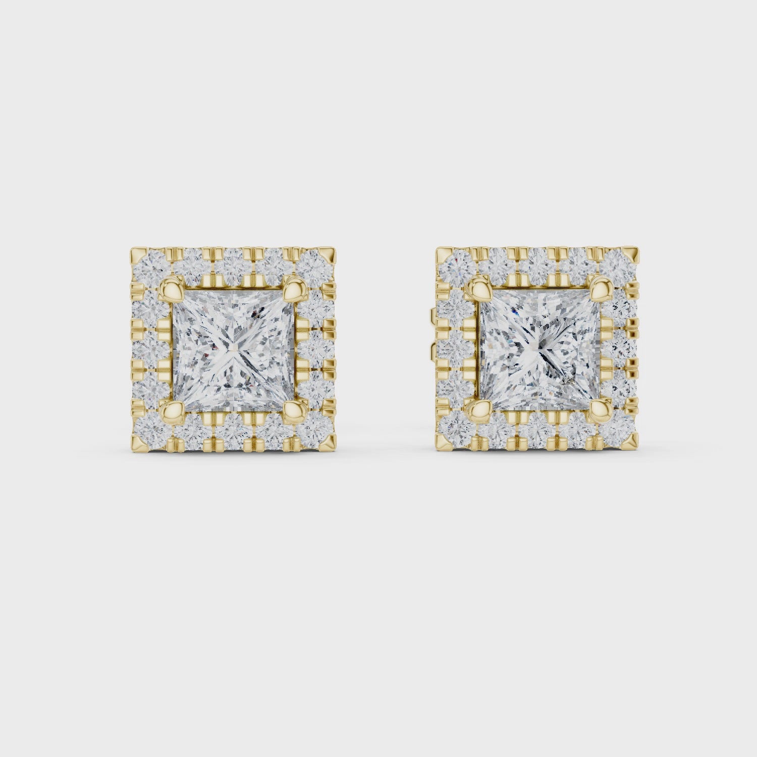 Princess-Cut Diamond Halo Stud Earrings