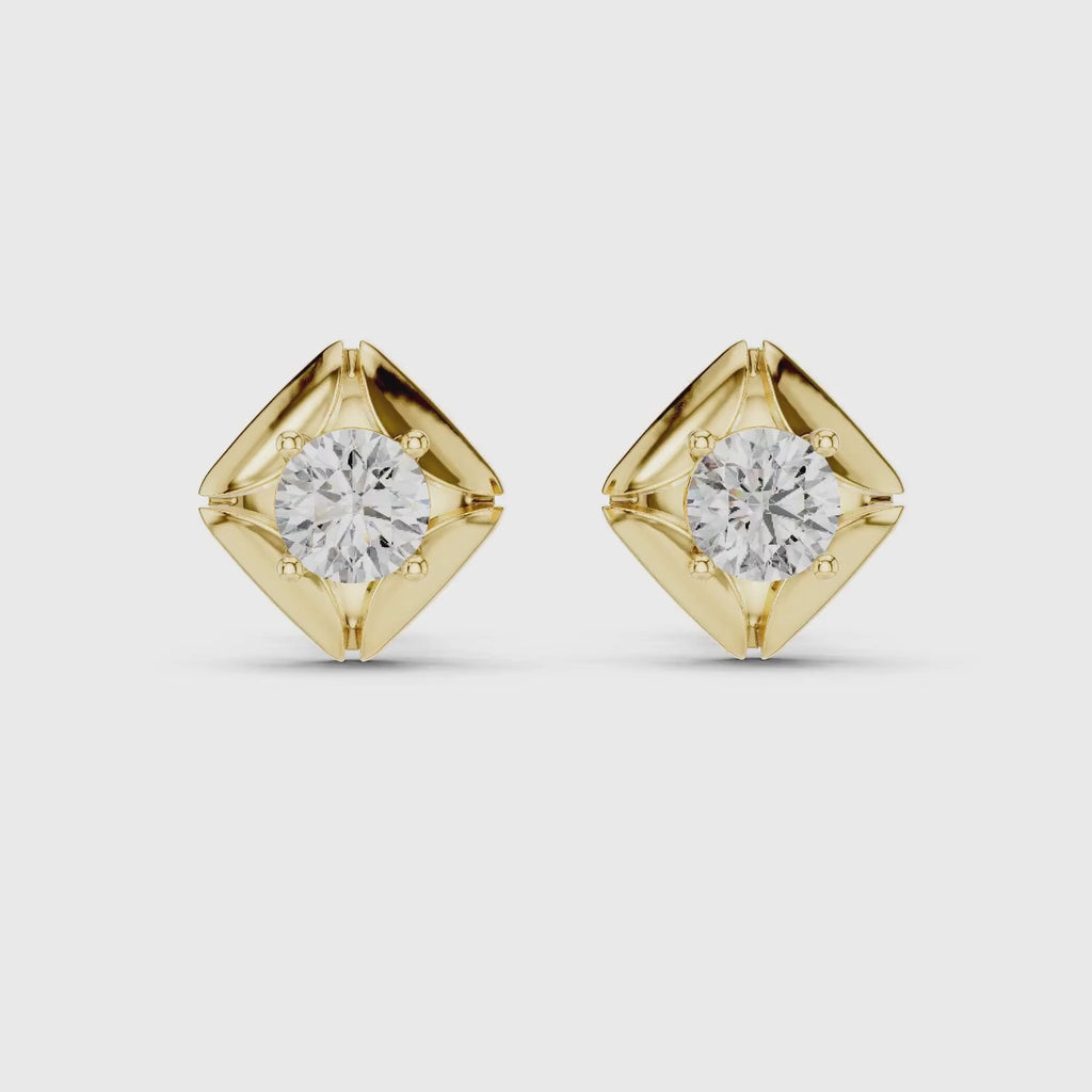 Square Solitaire Lab Grown Diamond Studs