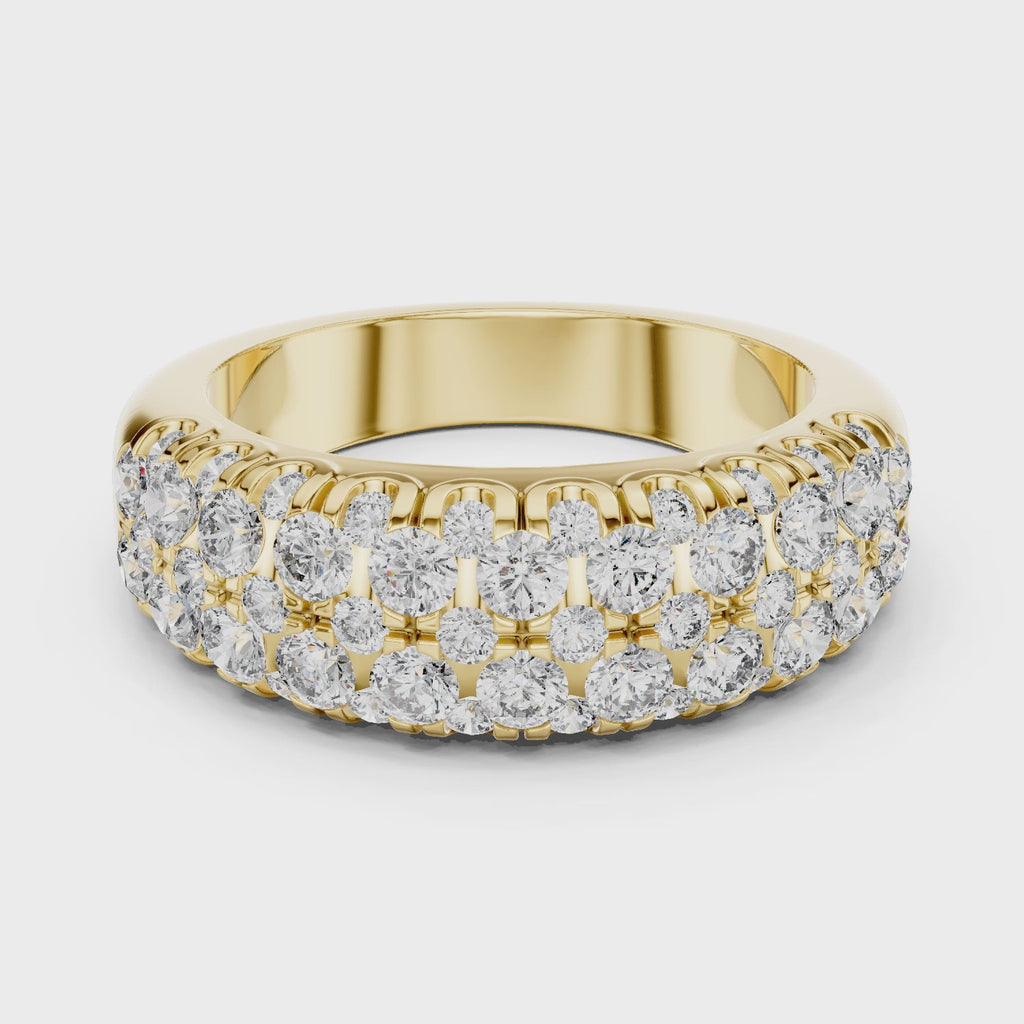 Gold Triple Row Diamond Band Ring